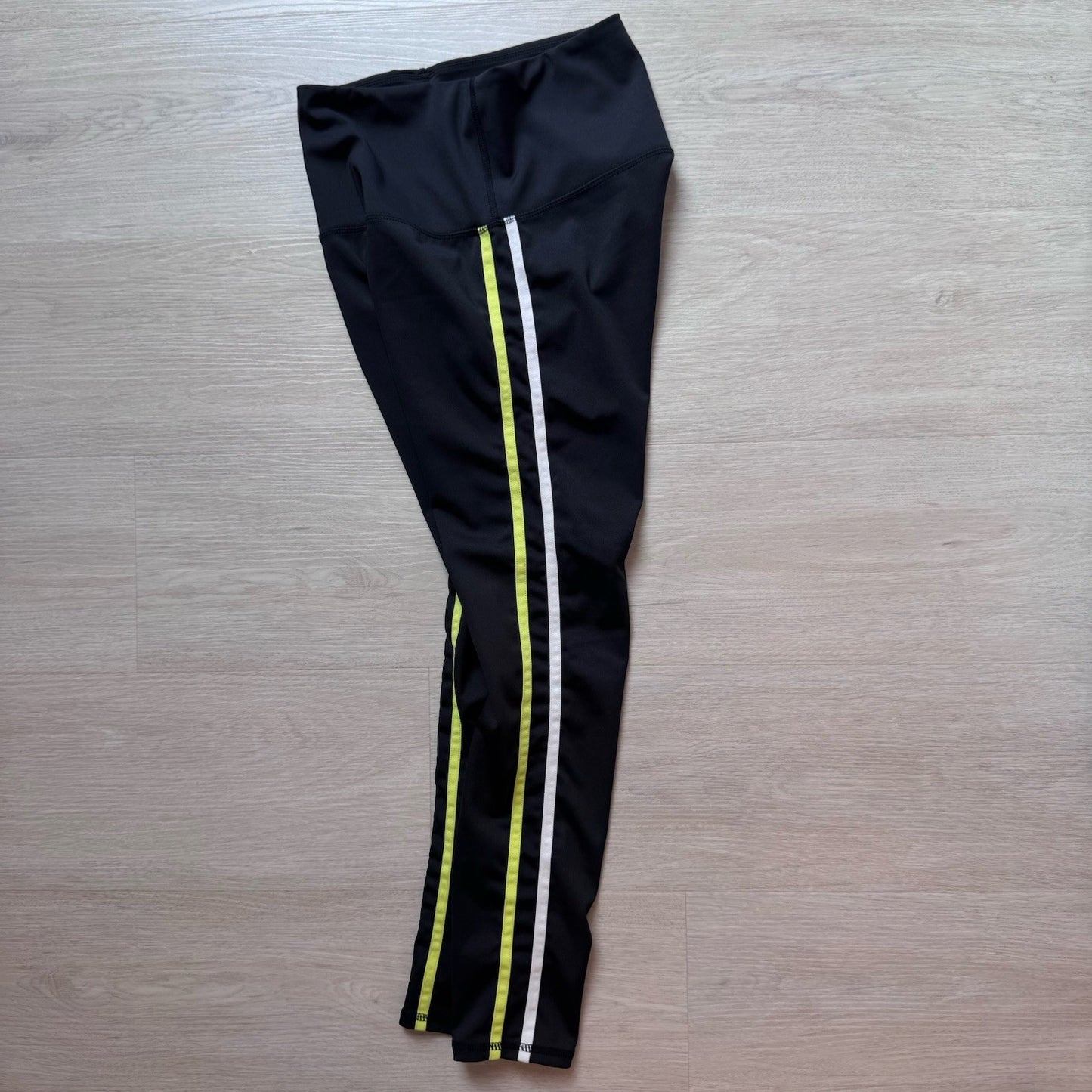 Move Technology Black Leggings Neon Green Stripe High Rise Womens Small