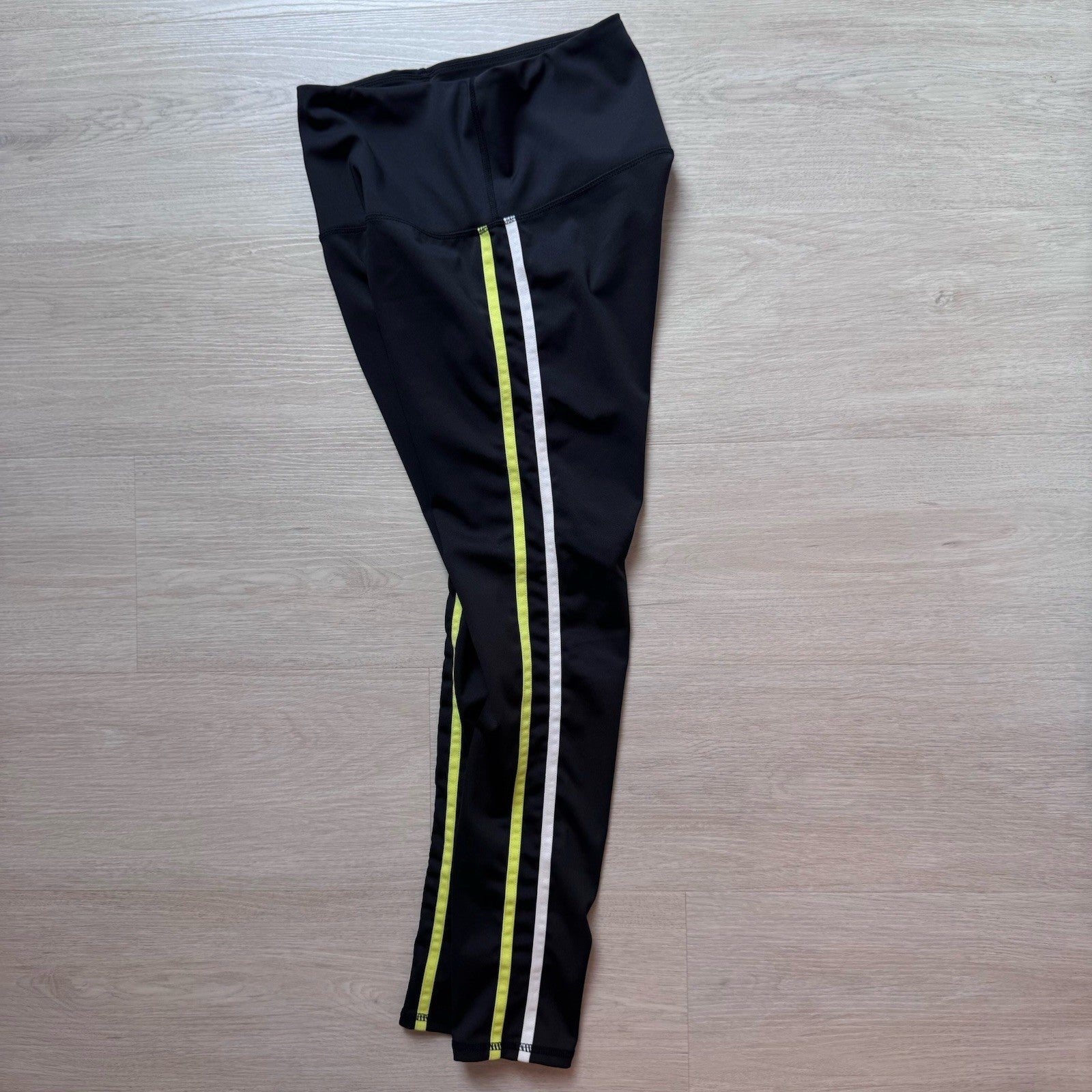 Move Technology Black Leggings Neon Green Stripe High Rise Womens Small