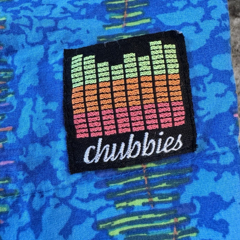 Chubbies Men's Swim Trunks Medium Blue Neon Equalizer Print Quick Dry Shorts Ret