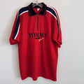 Vintage Tommy Hilfiger Tommy Gear XL 1/4 Zip Polo Shirt Red Mesh 90s Streetwear