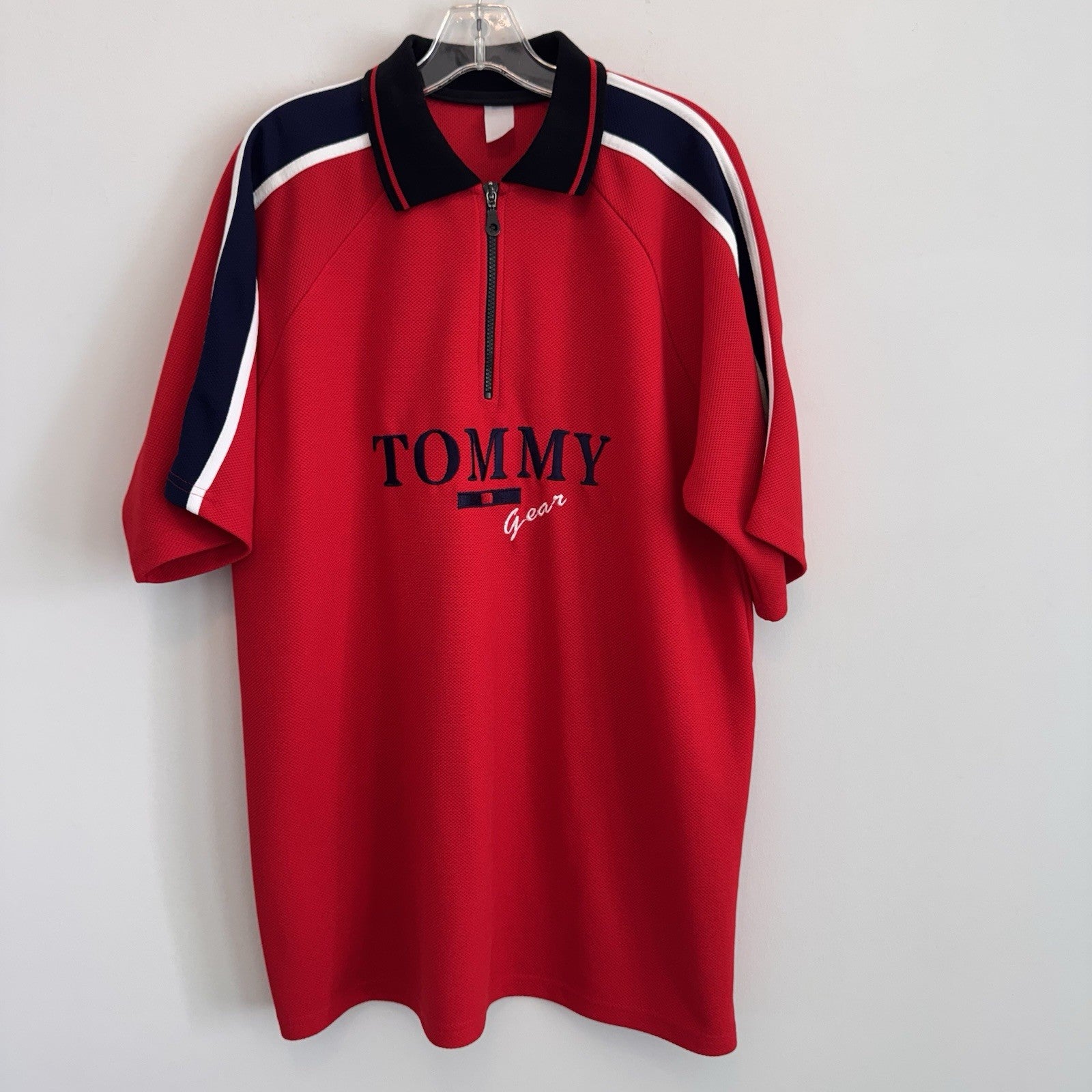Vintage Tommy Hilfiger Tommy Gear XL 1/4 Zip Polo Shirt Red Mesh 90s Streetwear