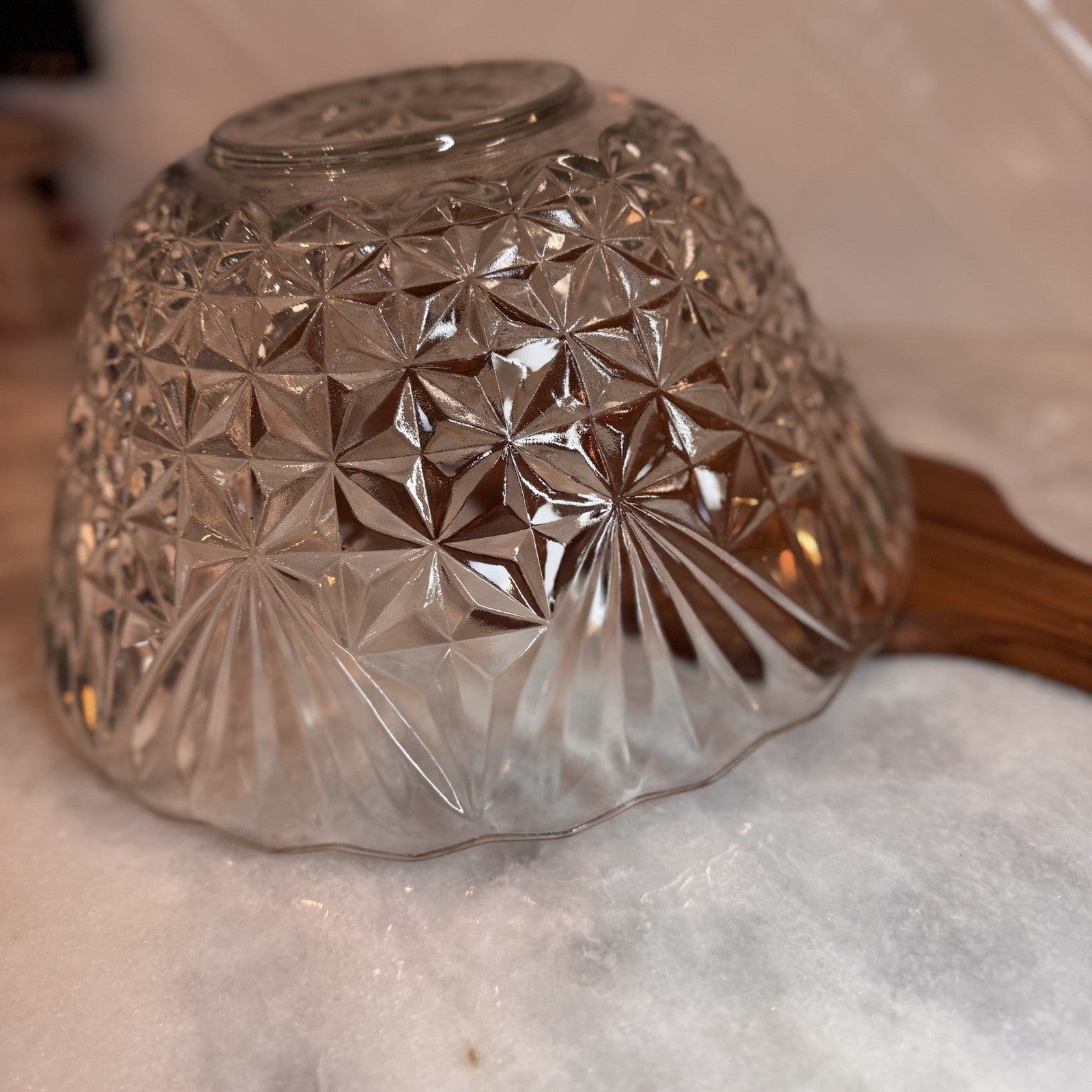 Vintage Cut Glass Bowl Starburst Pattern Clear Serving Dish Anchor Hocking