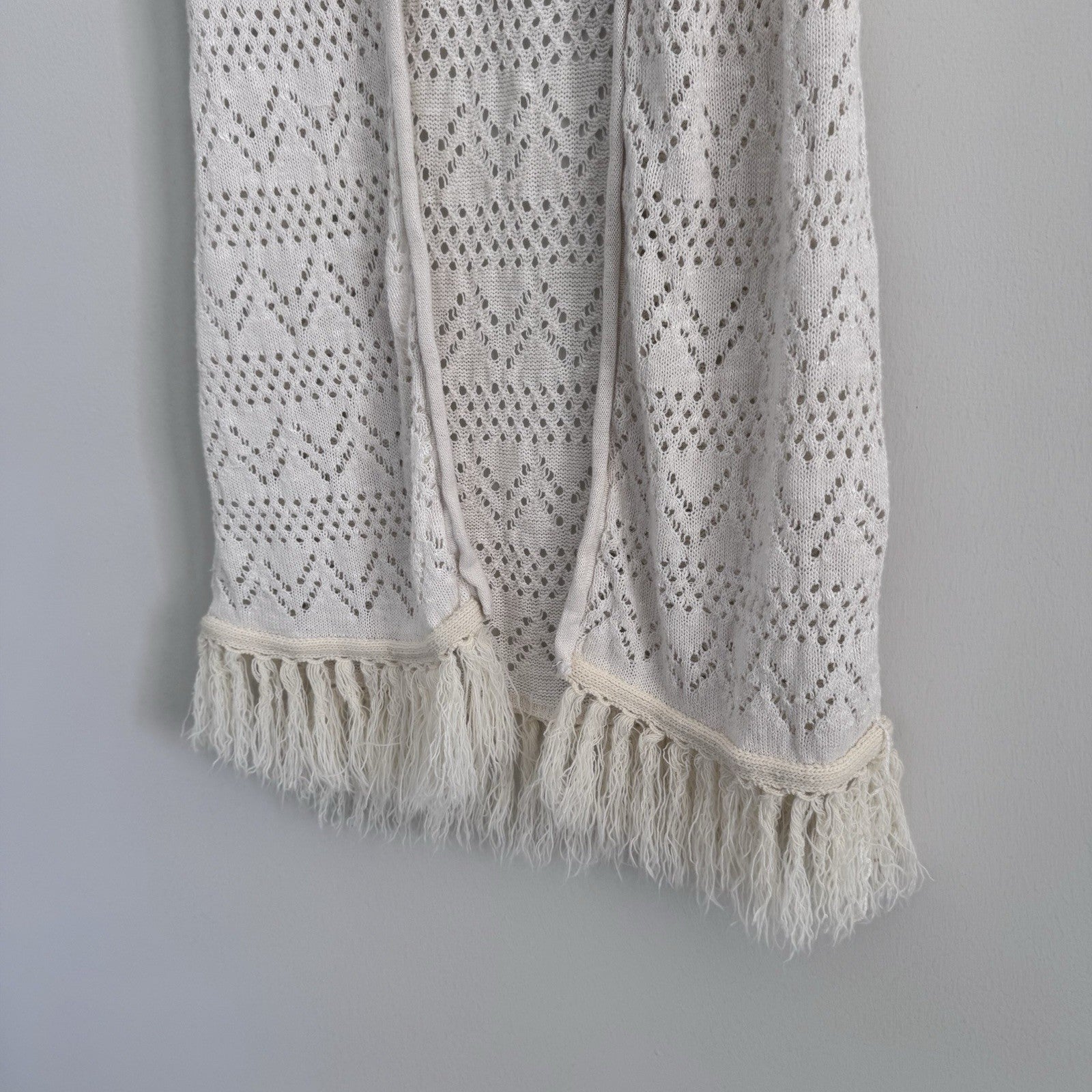 Absolutely Creative Ivory Fringe Knit Vest S Boho Duster