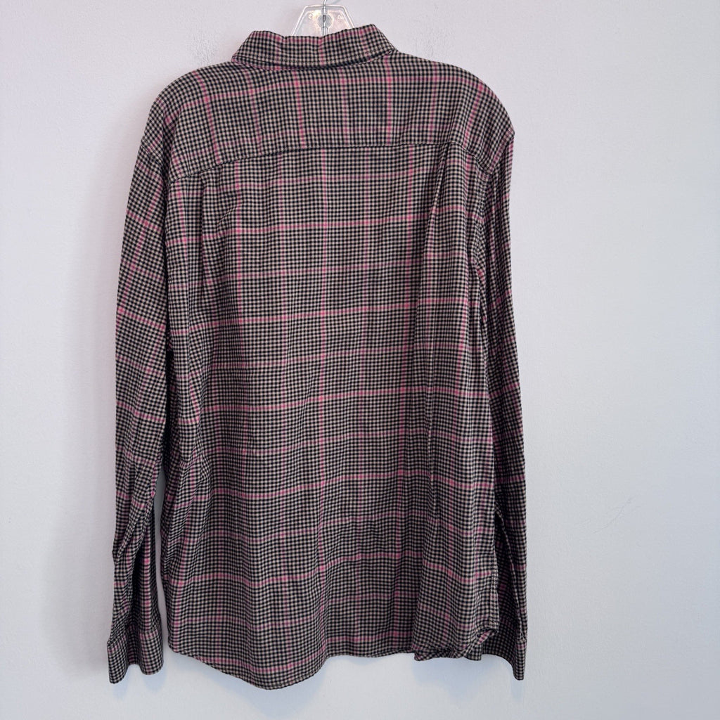 American Eagle XL Plaid Button Up Shirt Pink Tan Black Flannel Y2K