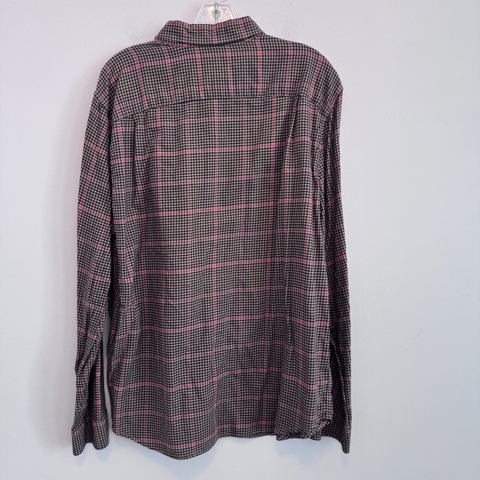 American Eagle XL Plaid Button Up Shirt Pink Tan Black Flannel Y2K