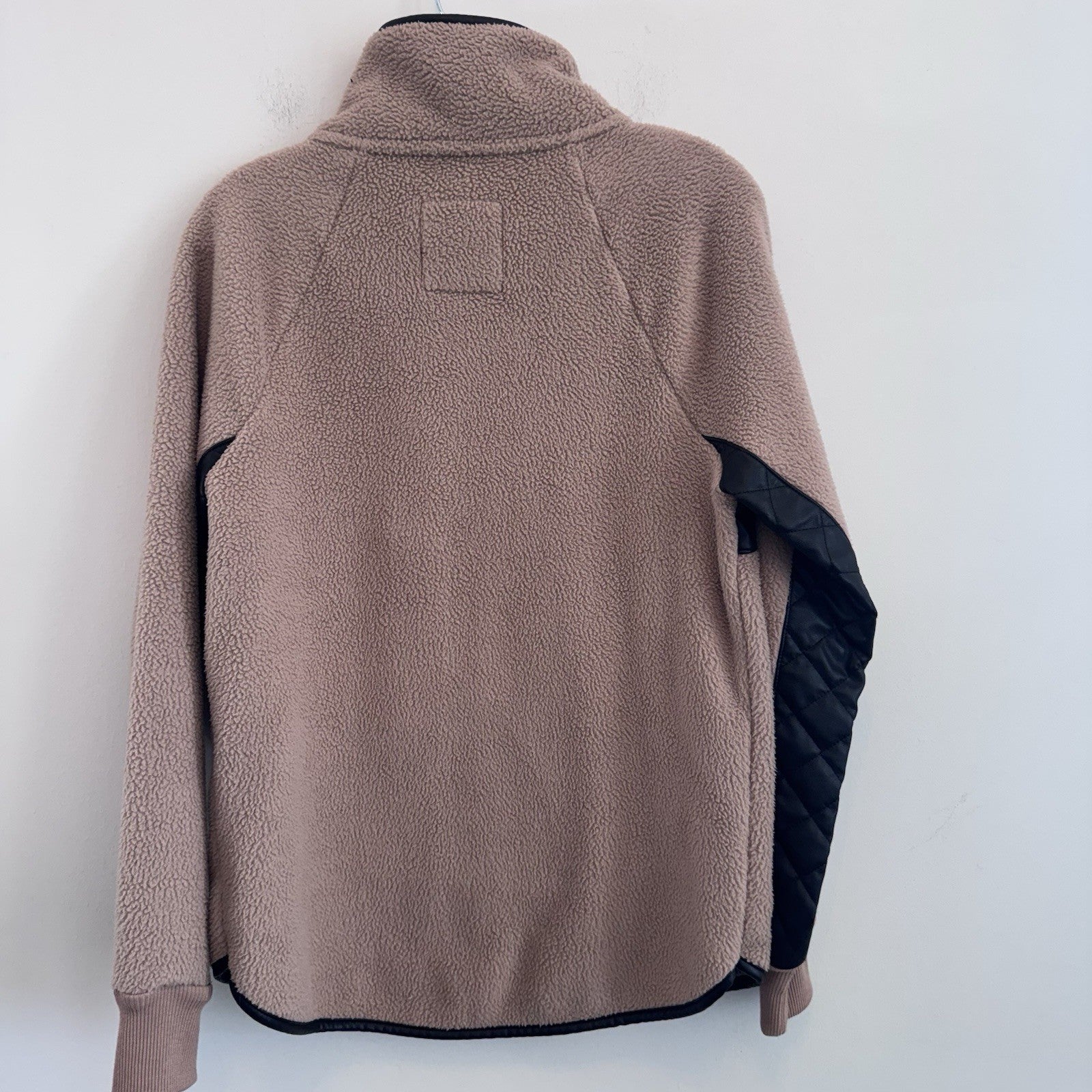 A&F Sherpa Pullover Women Small Brown Black Quilted Snap Fleece Abercrombie