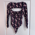 Free People Floral Long Sleeve Bodysuit Cutout Back Pink Purple Size S
