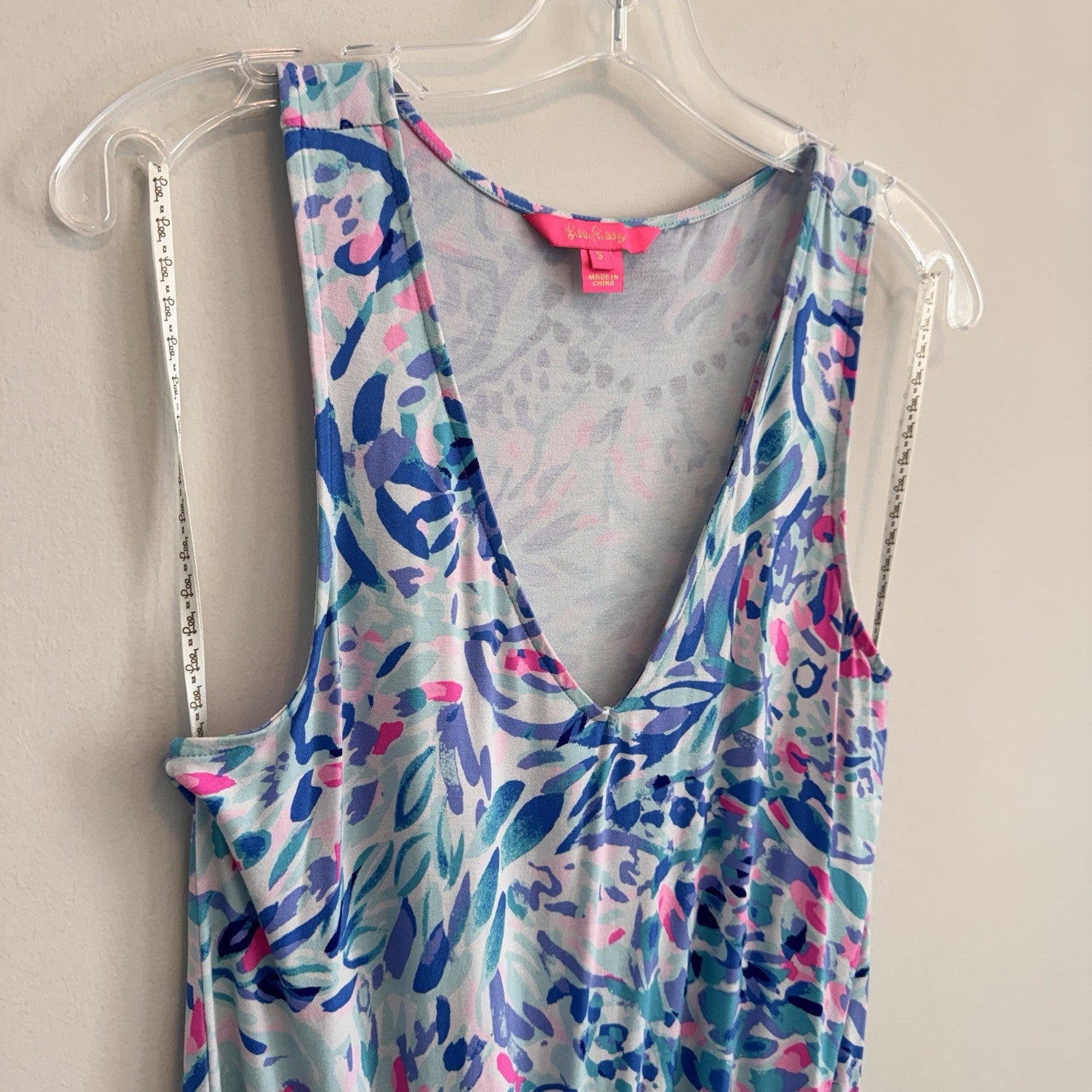 Lilly Pulitzer Donna Jumpsuit Small S Blue Pink Paisley Knit Sleeveless V-Neck