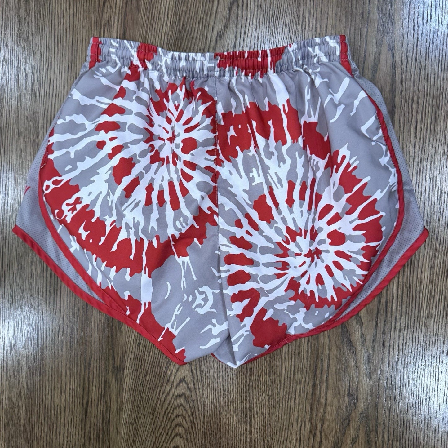 Varsity Spirit Cheer Shorts Women’s Small Red Gray White Tie Dye Print Lined