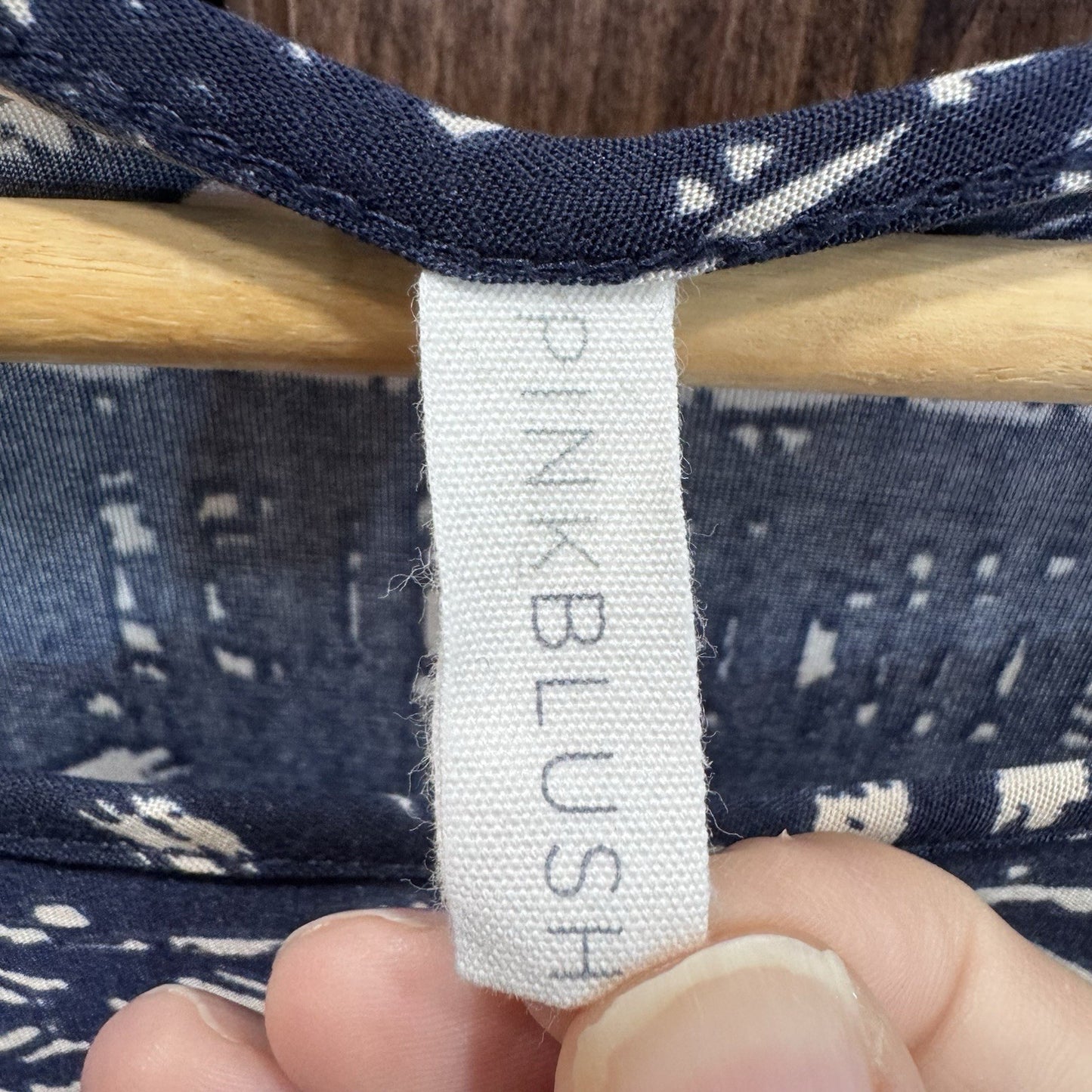 PinkBlush Navy Blue White Abstract Print Maternity Dress Tie Waist 3/4 Sleeve