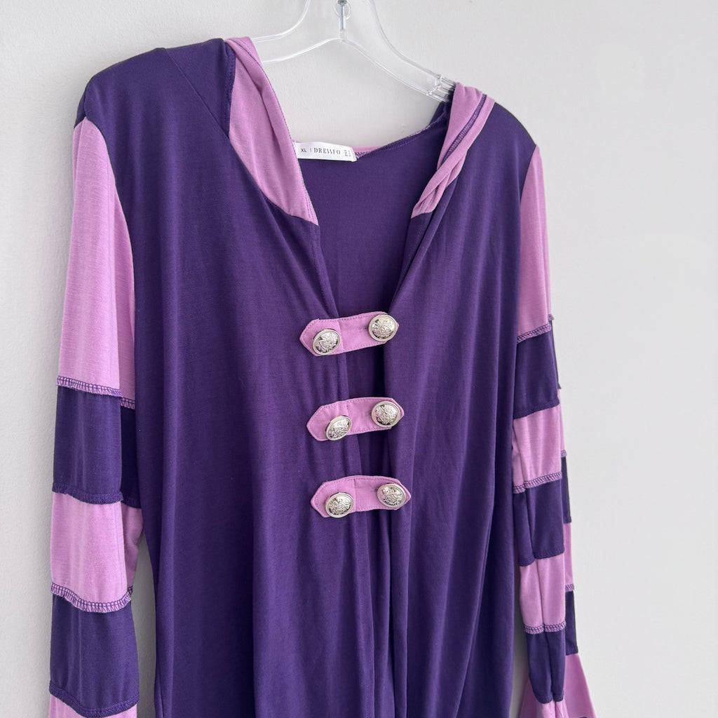 DRESSFO Purple Hooded Tunic Top XL Lace Up Back Steampunk Whimsigoth Renaissance