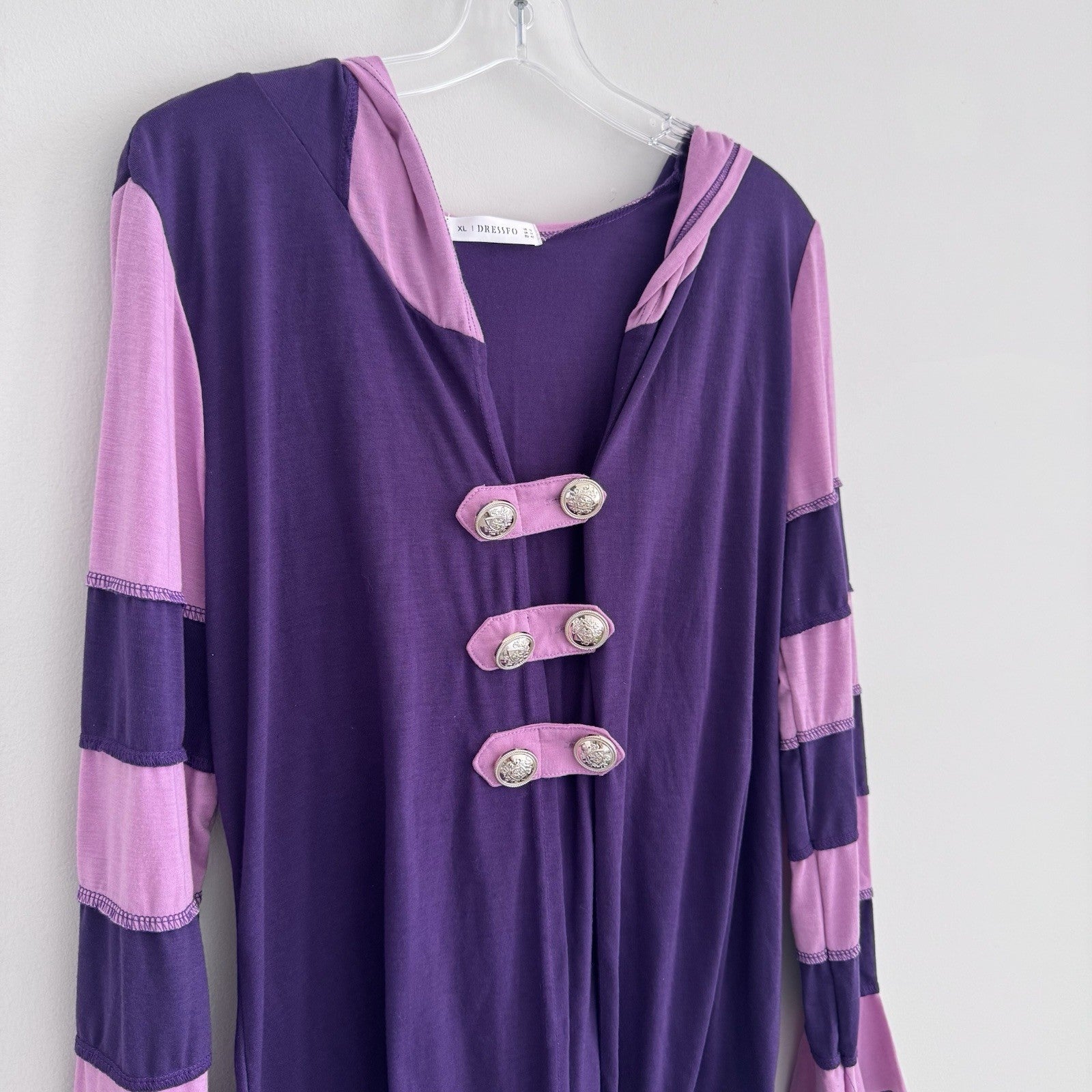 DRESSFO Purple Hooded Tunic Top XL Lace Up Back Steampunk Whimsigoth Renaissance