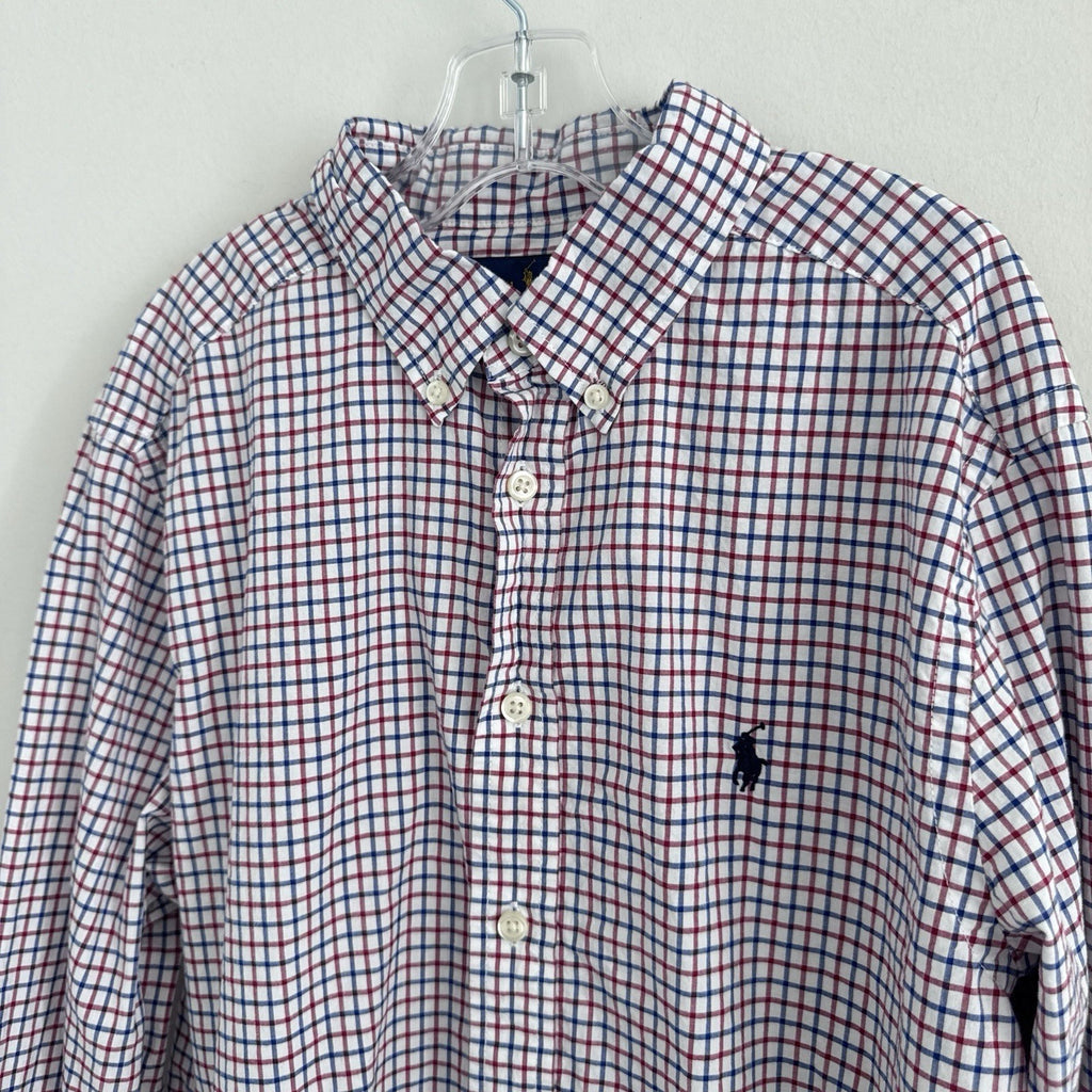 Polo Ralph Lauren Plaid Button Down Shirt Mens M Red Blue Cotton 