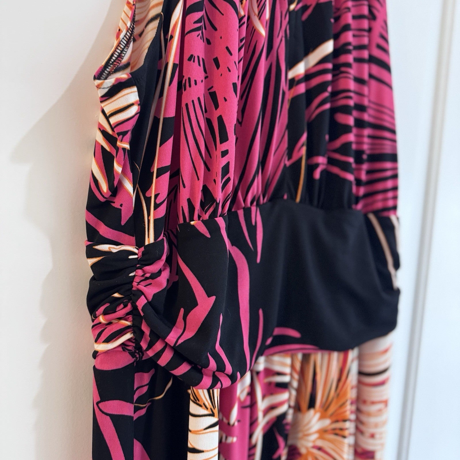 London Times Womens Maxi Dress Size 16 Pink Black Abstract Sleeveless