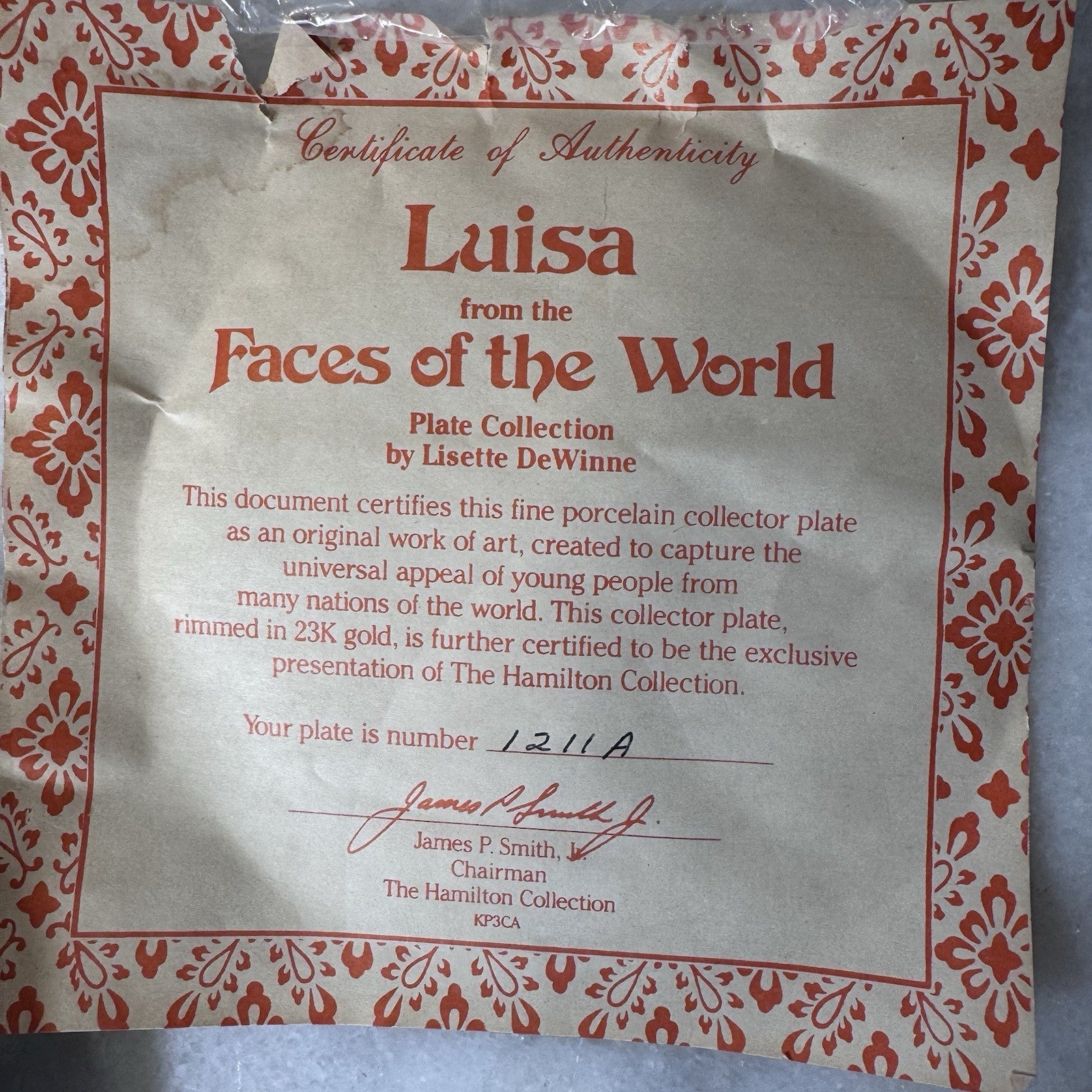 Luisa of Spain Faces of the World Hamilton Collection Plate 1988 COA