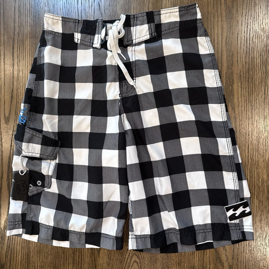 Billabong Board Shorts Men’s Size 28 Black White Plaid Swim Trunks Surf