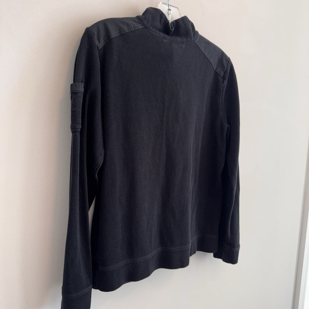 Lauren Ralph Lauren Ribbed Henley Sweater L Black RLL Logo Snap Top  Women’s 