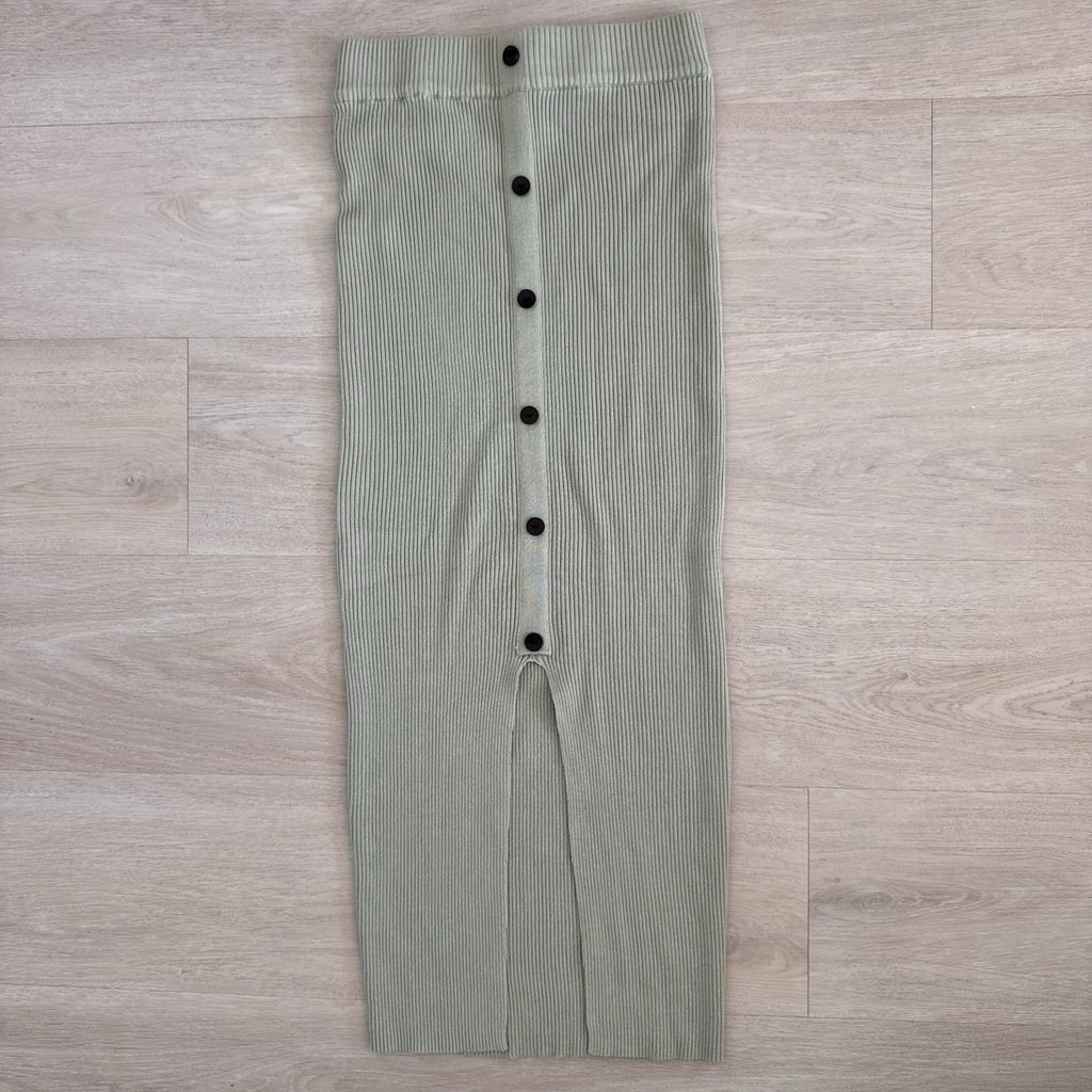 Missguided Women’s Sage Ribbed Midi Skirt US 4 Front Slit Button Detail