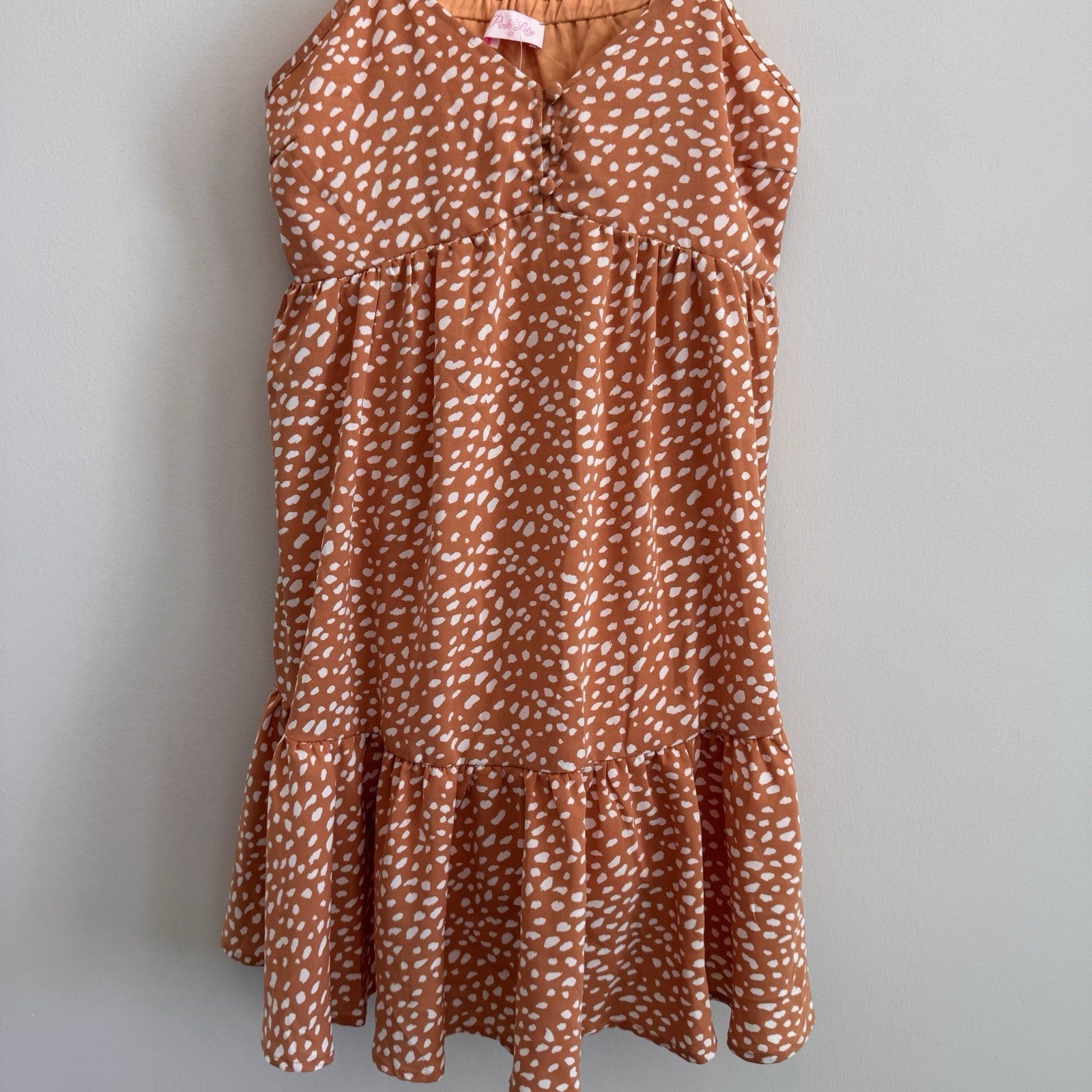 Pink Lily Boutique Babydoll Mini Dress M Orange Dalmatian Tiered NWOT