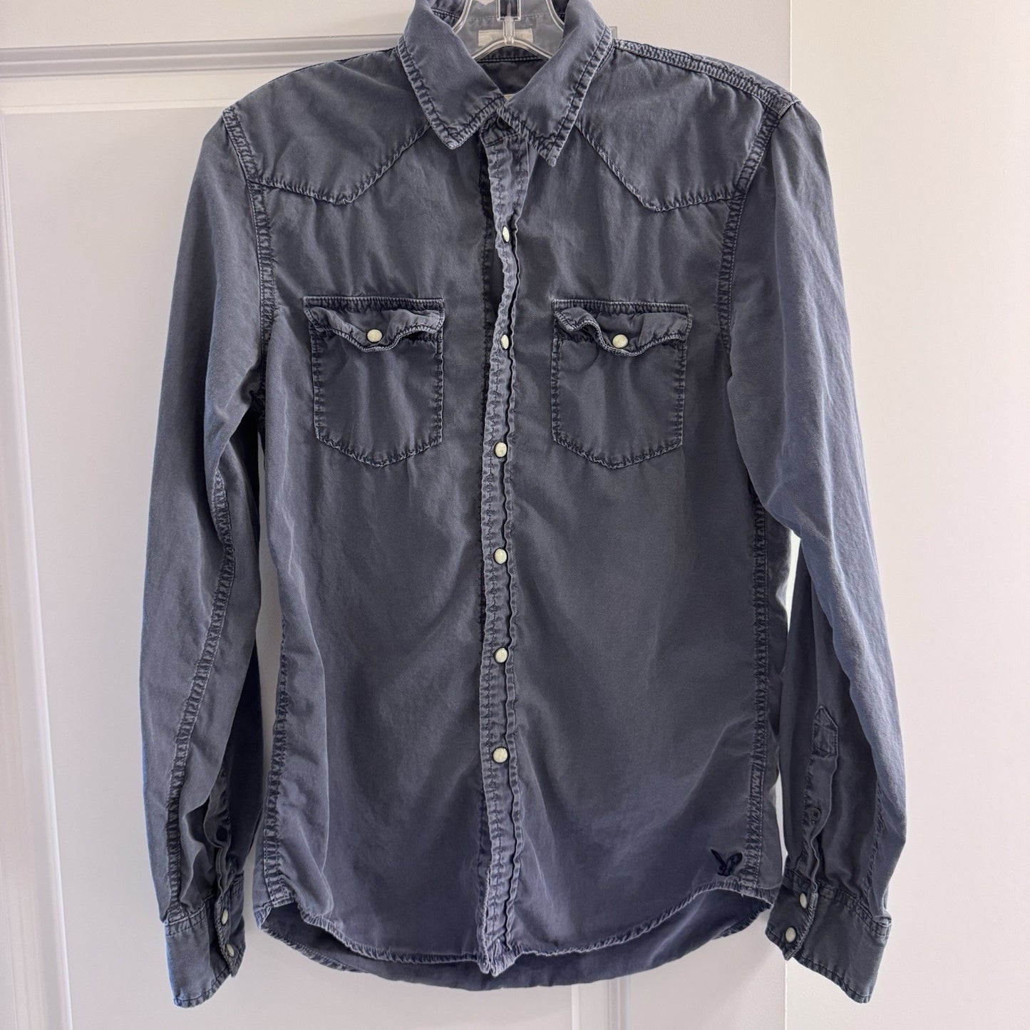 American Eagle Western Shirt XS Blue Snap Button Long Sleeve No. 77