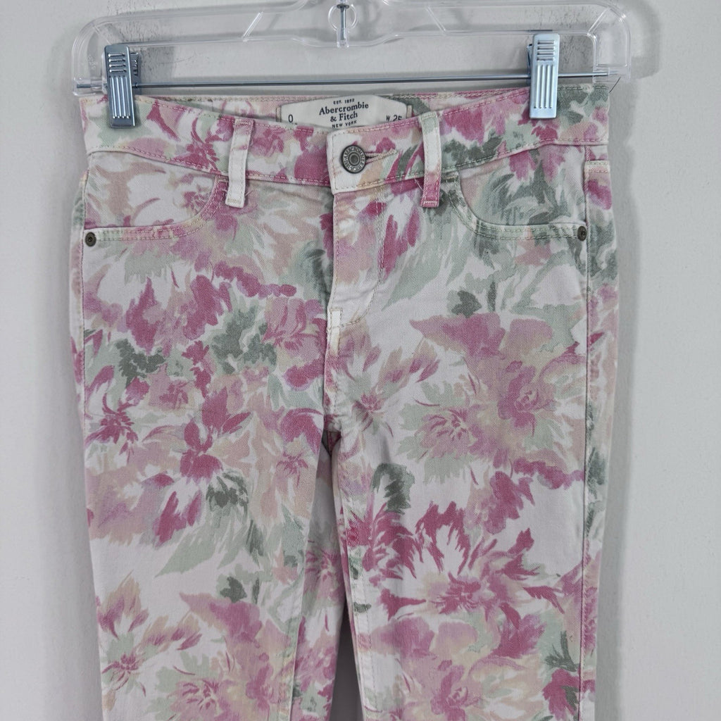 Abercrombie & Fitch Floral Skinny Jeans Womens Size 0 W25 Pink Stretch