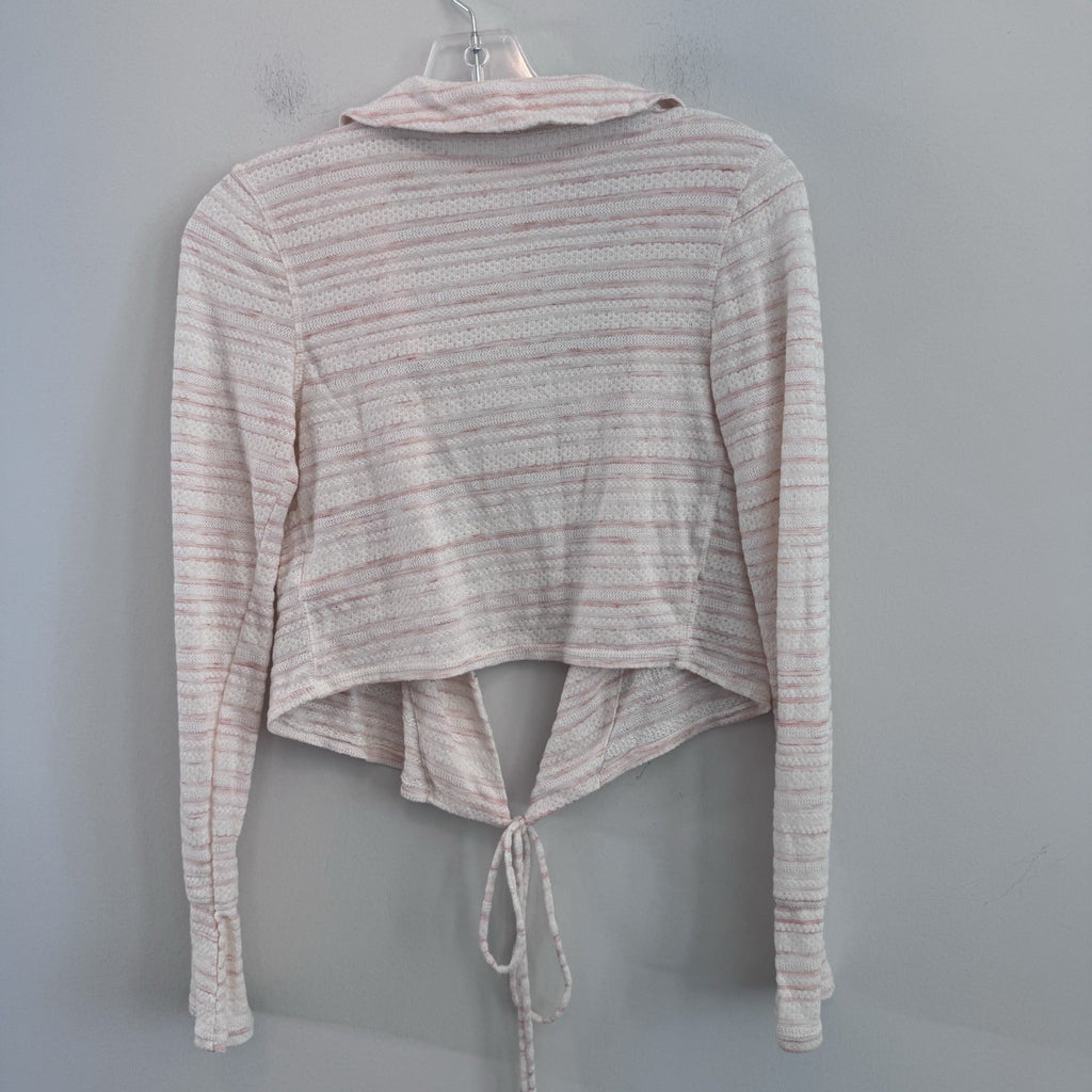 Free People XS Pink Ivory Open Front Tie Cardigan Knit Boho Sweater