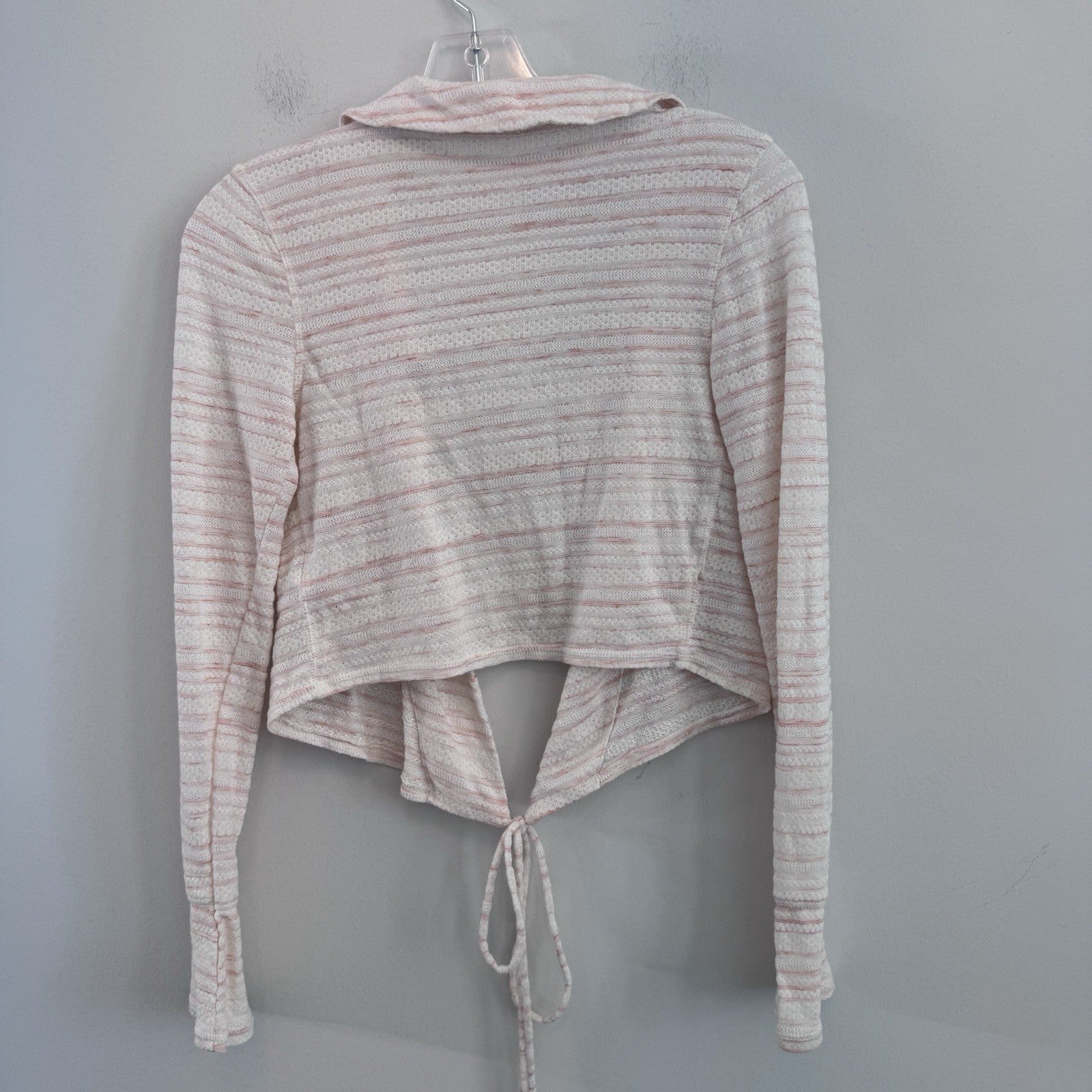Free People XS Pink Ivory Open Front Tie Cardigan Knit Boho Sweater