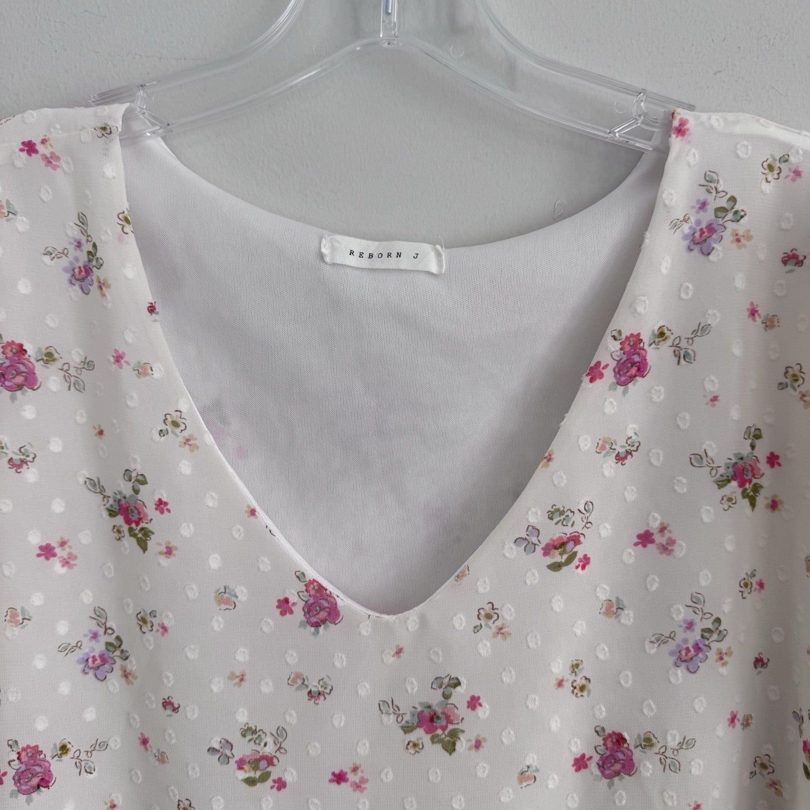 Reborn J Floral Swiss Dot Blouse Small Ivory Ruffle Sleeve