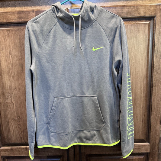 Nike Just Do It Hoodie Size Small Gray Neon Green Pullover Long Sleeve Athletic