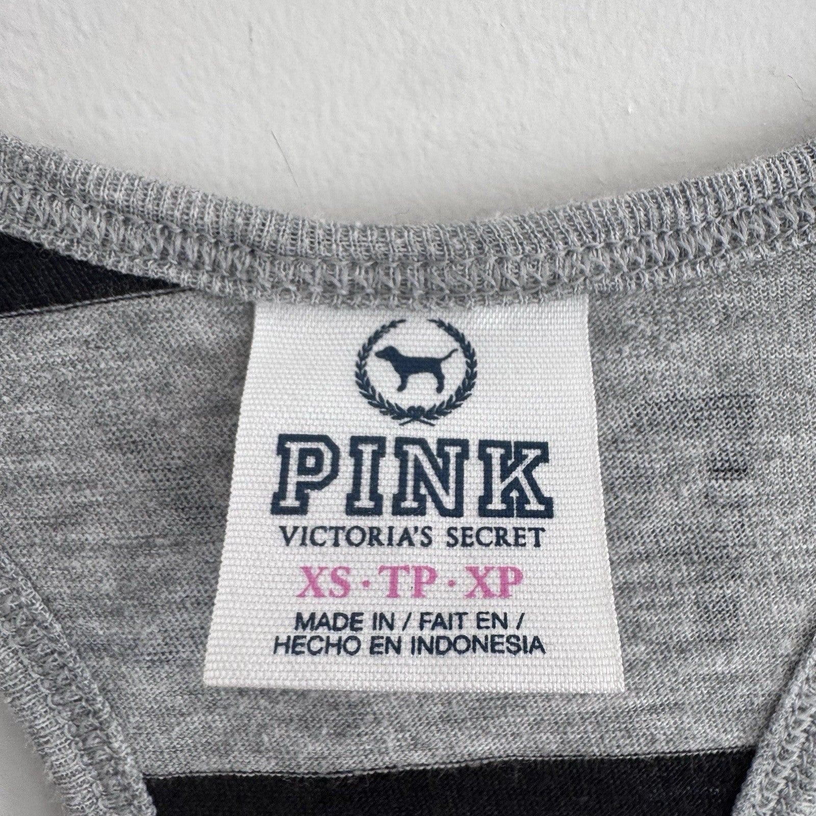 VICTORIA SECRET PINK TANK TOP Size XS Grey With Black Sequin Stripes Racer Back