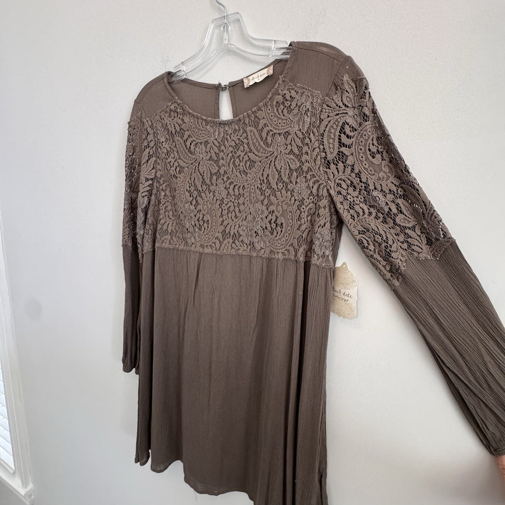 Altar'd State Women's Small Olive Green Lace Long Sleeve Boho Mini Dress NWT