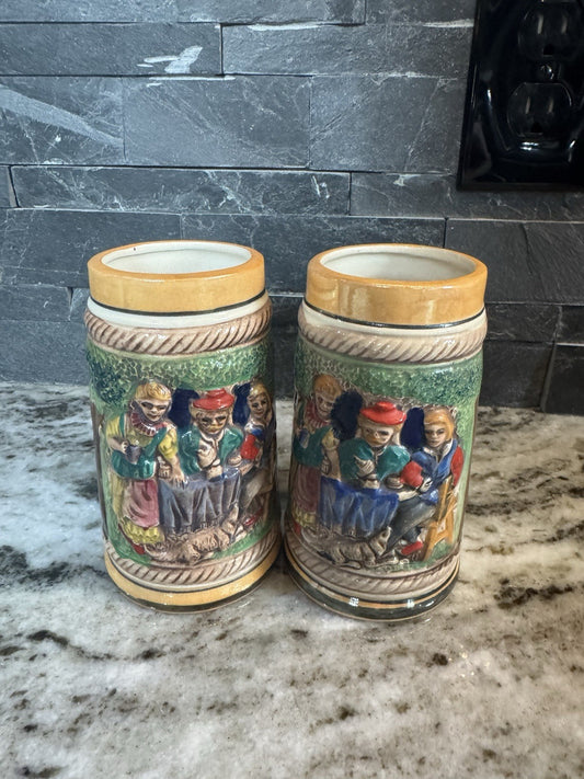 Vintage Ceramic German Stoneware Beer Stein Pub Drinking Men (2) Rare