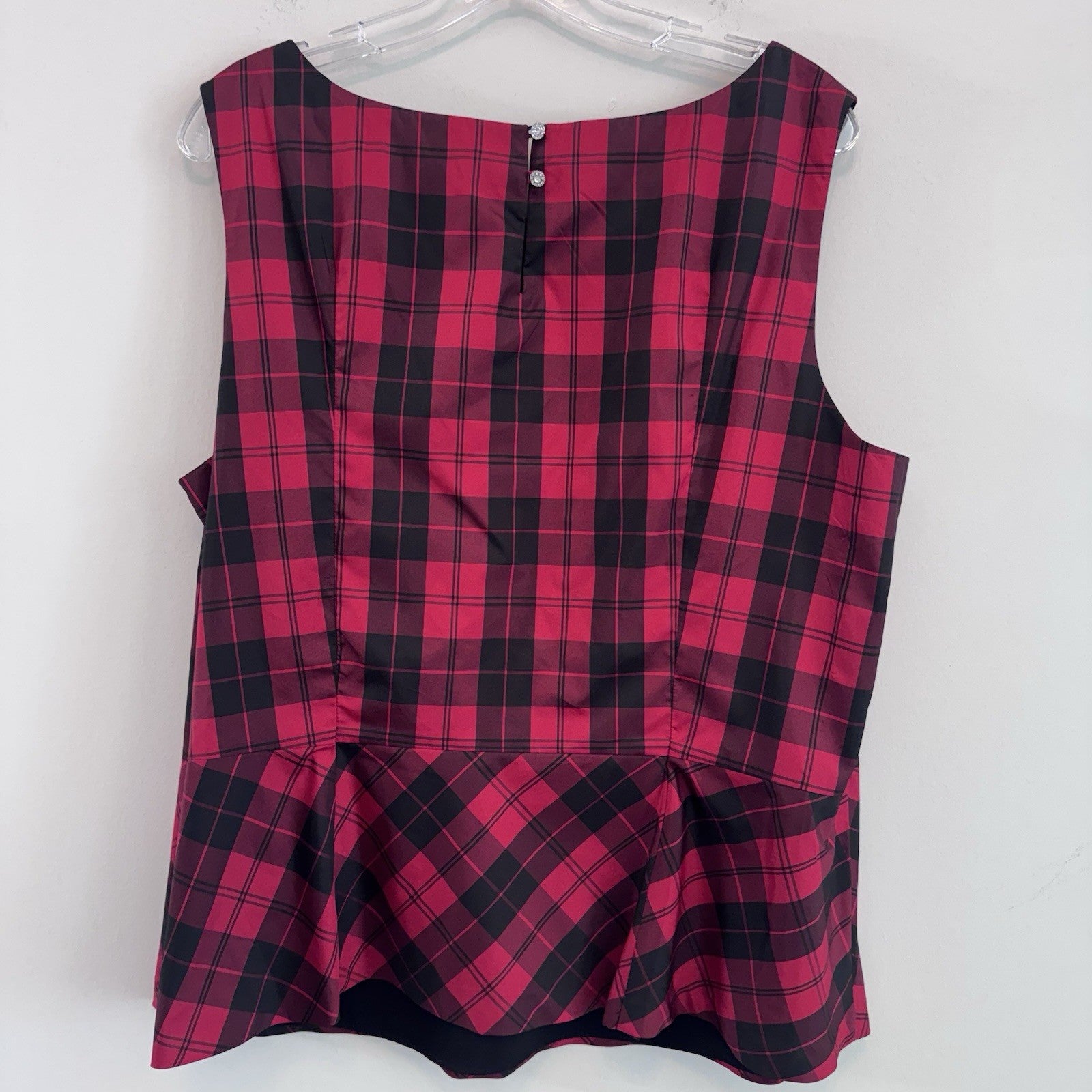 Talbots Woman 18W Red Black Plaid Peplum Sleeveless Blouse Top