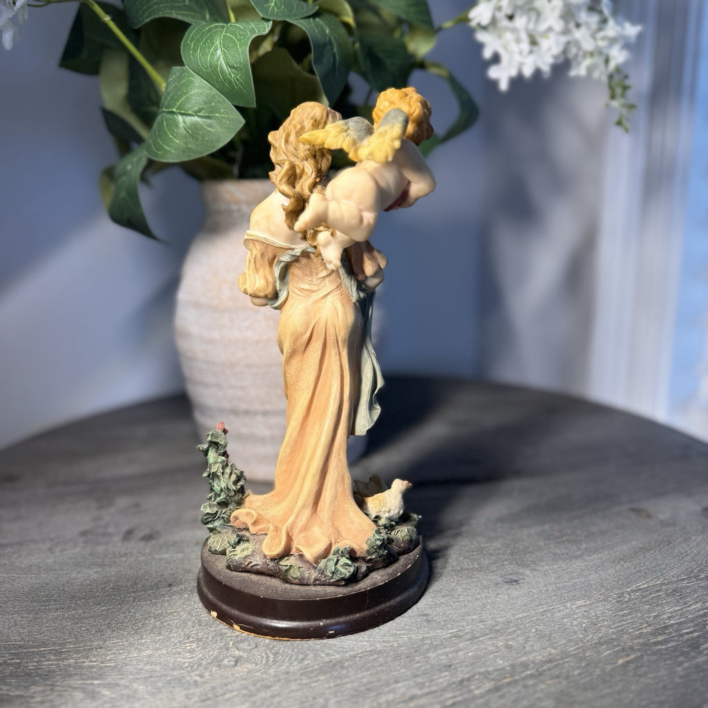 Vintage De Elina Angel with Cherub Figurine 10" Seraphim Statue Dove & Roses