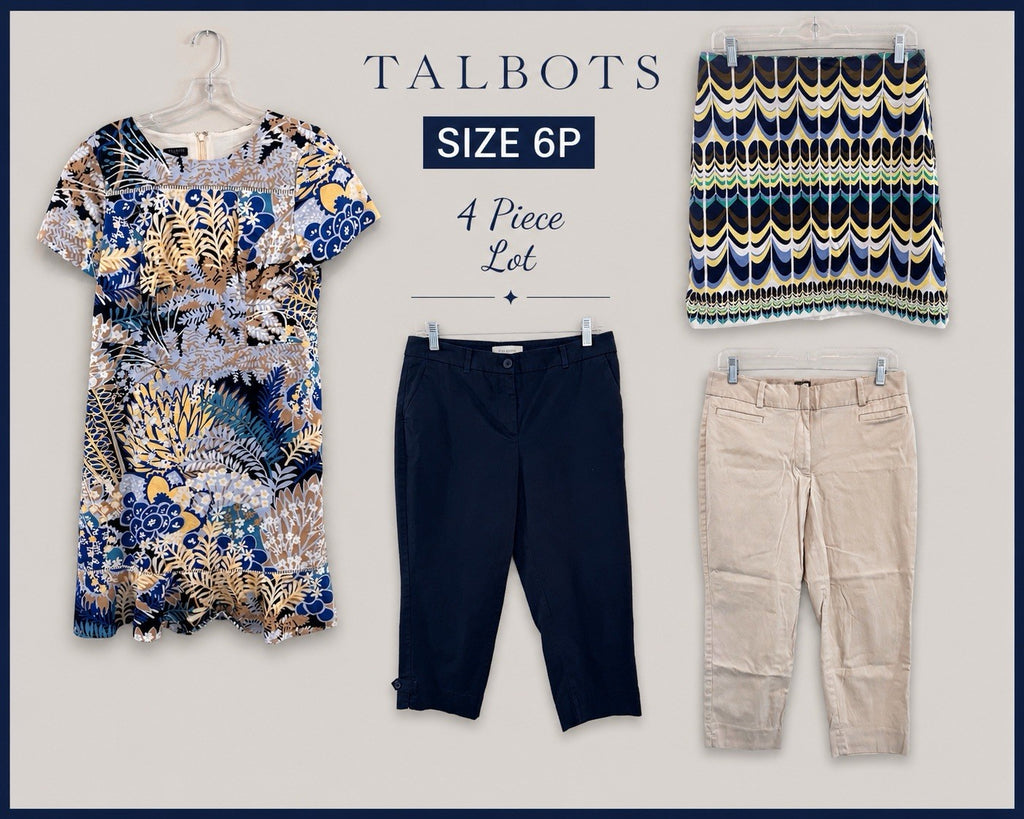 Talbots Petite 6P Lot Dress Skirt Capri Pants 4pc Blue Beige Work Casual