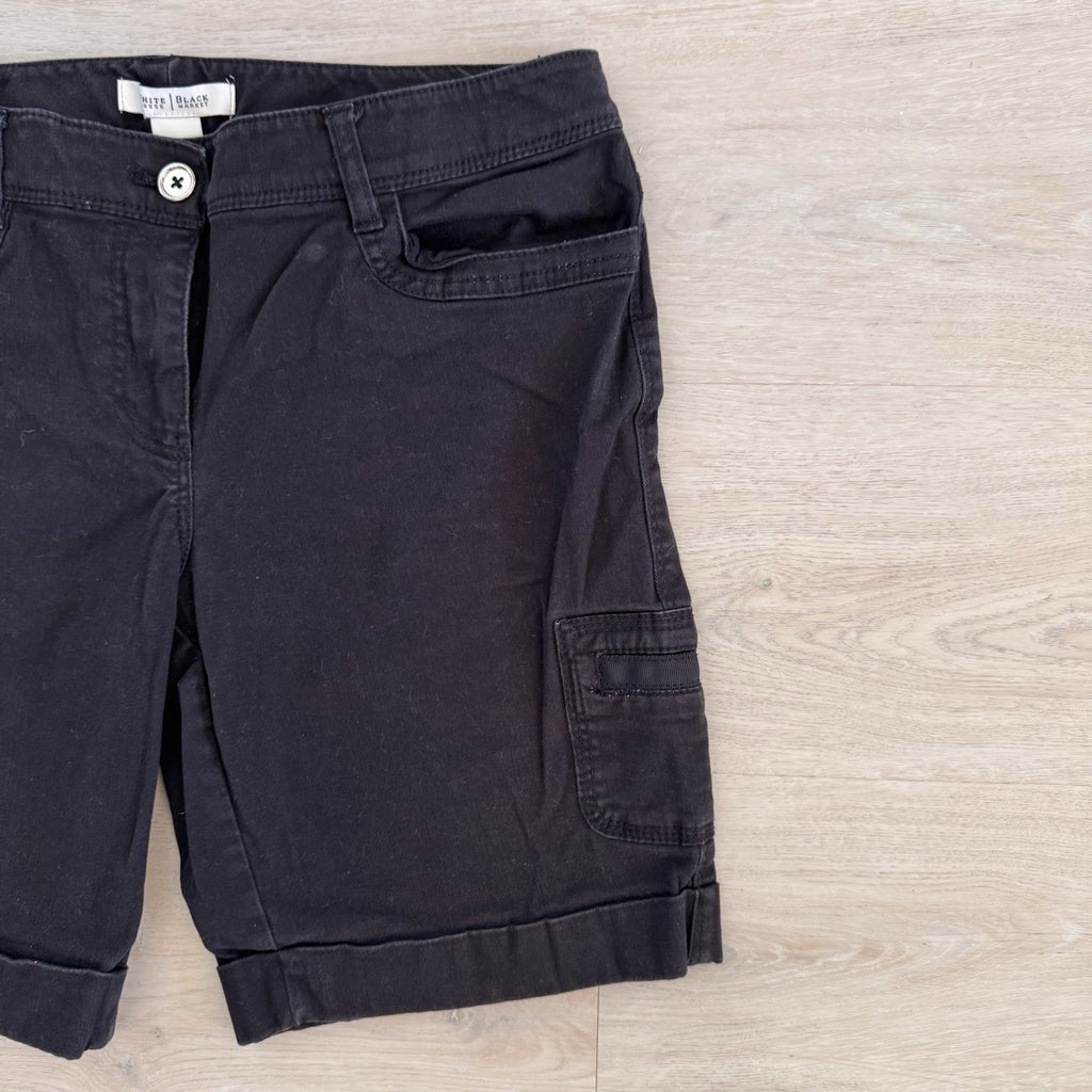 White House Black Market Cargo Shorts Womens 4 Black Stretch Cuffed