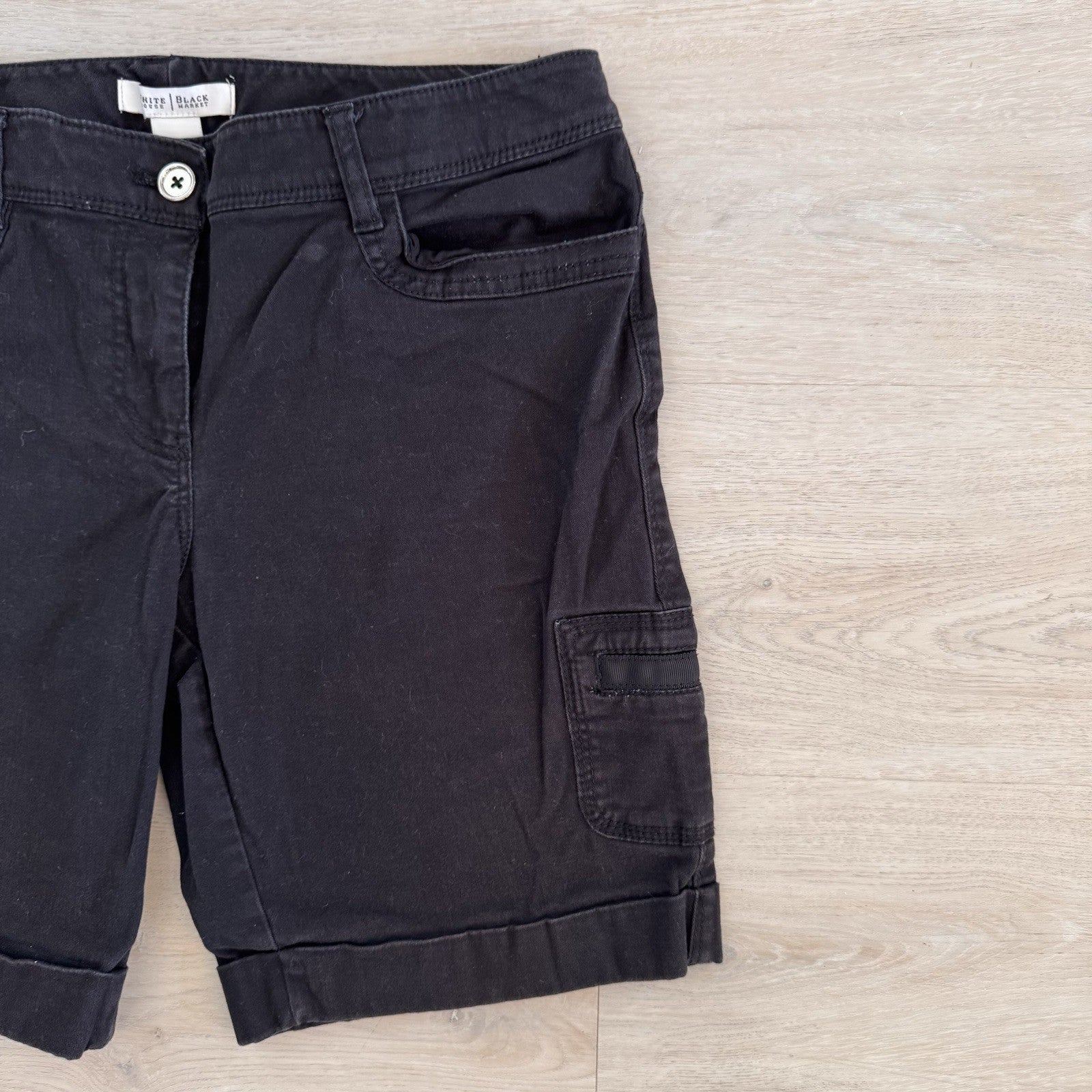 White House Black Market Cargo Shorts Womens 4 Black Stretch Cuffed