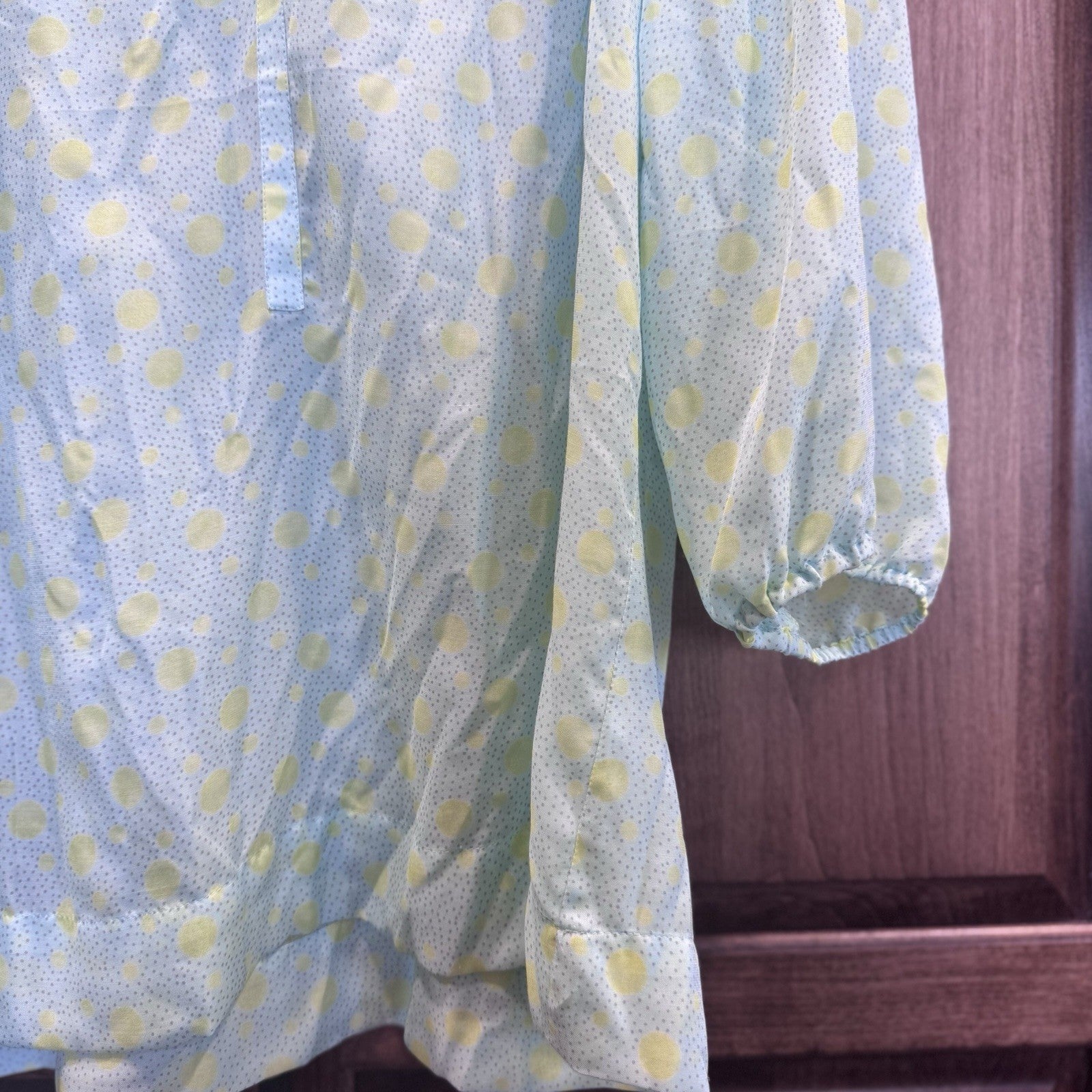 LOFT Women’s Blouse Large Green Polka Dot Peasant Top Long Sleeve Boho Sheer