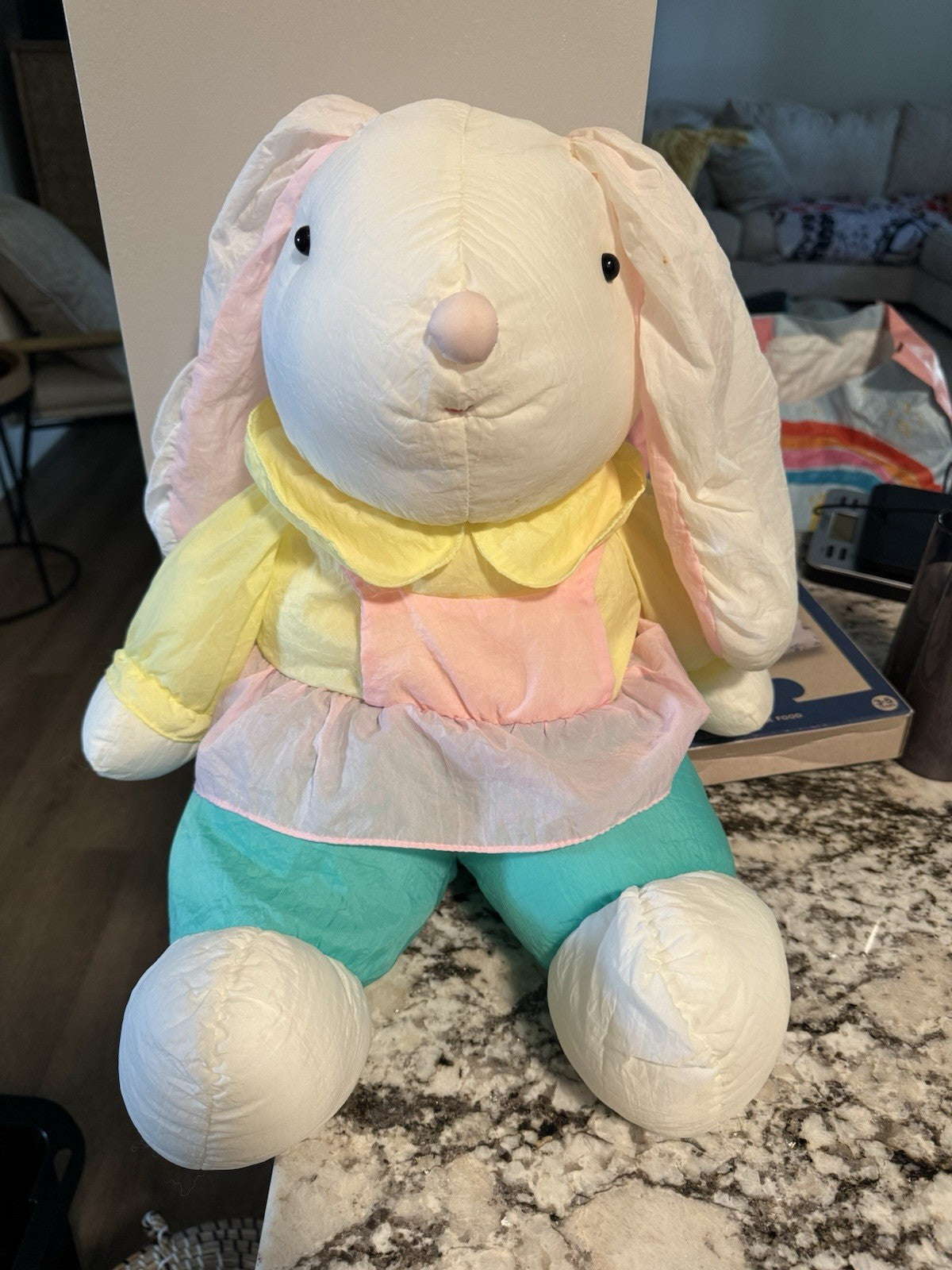 Stuffed Plush Bunny Rabbit Nylon White Pink Yellow Green Parachute Easter Gibson
