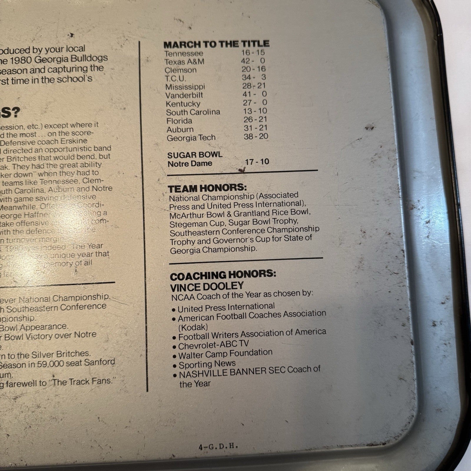 Rare Vintage 1980 Coca-Cola GEORGIA National Champs Serving Tray Pre Owned