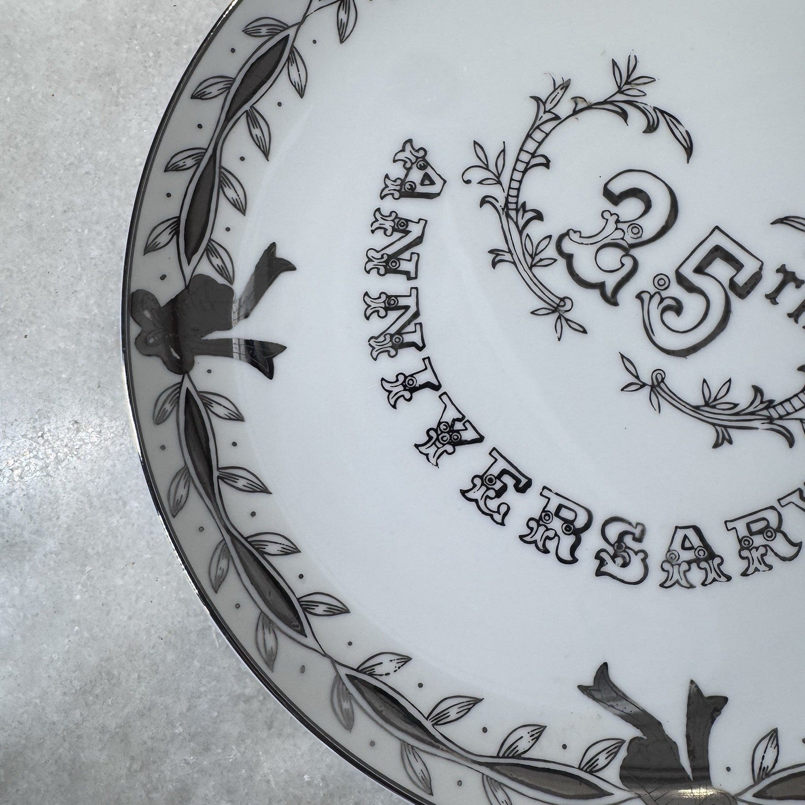 Lefton China 25th Anniversary Plate Black White Silver Wedding 10”