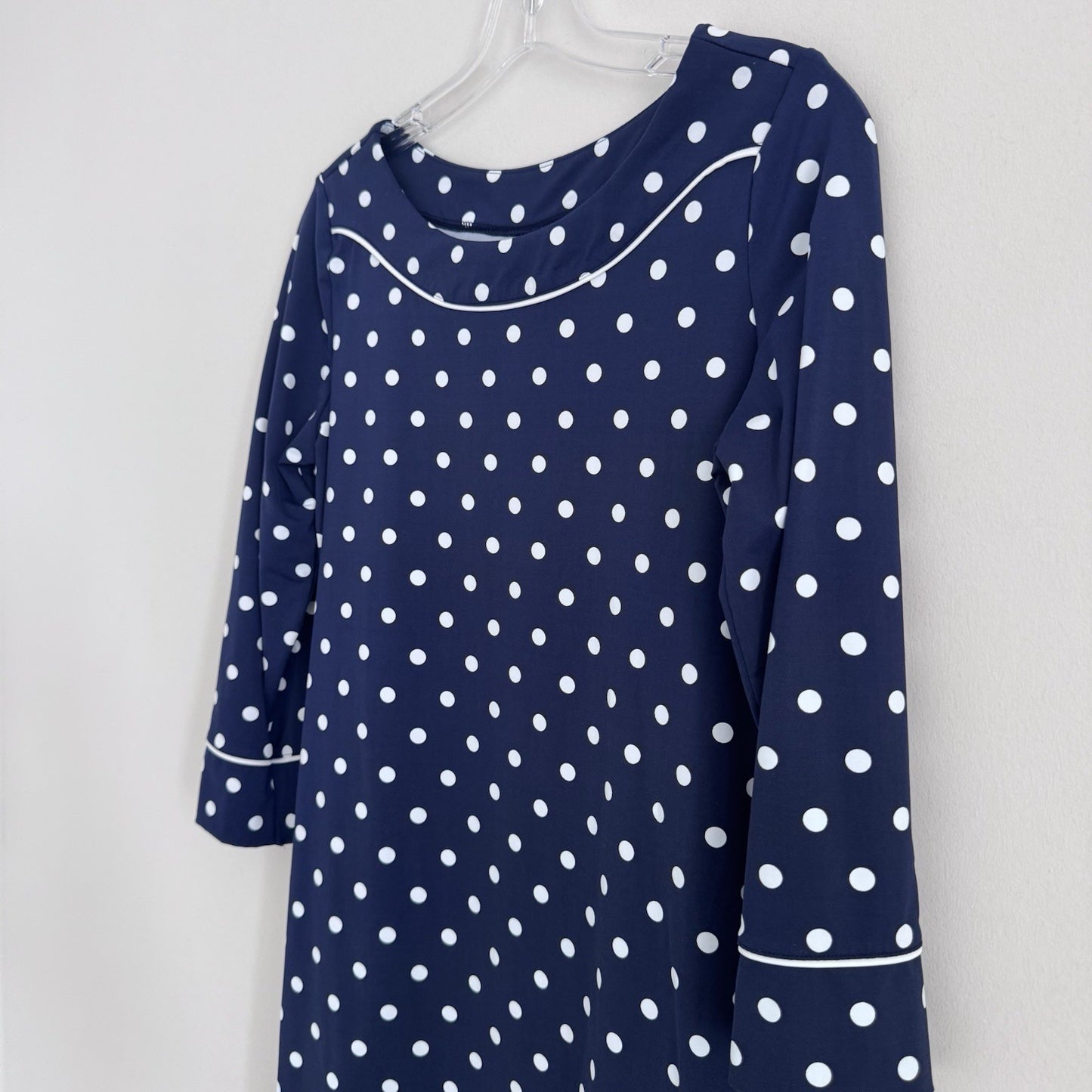Lands End Dress Womens Sz Small Blue White Polka Dot Pullover 3/4 Sleeve Casual
