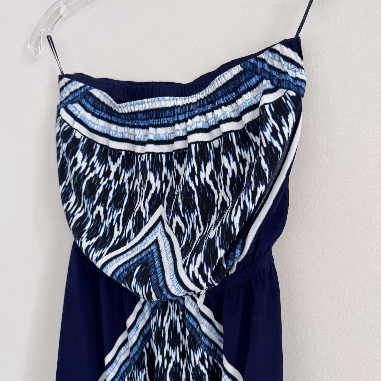 Express XS Strapless Blue Ikat Print Mini Dress Summer Resort