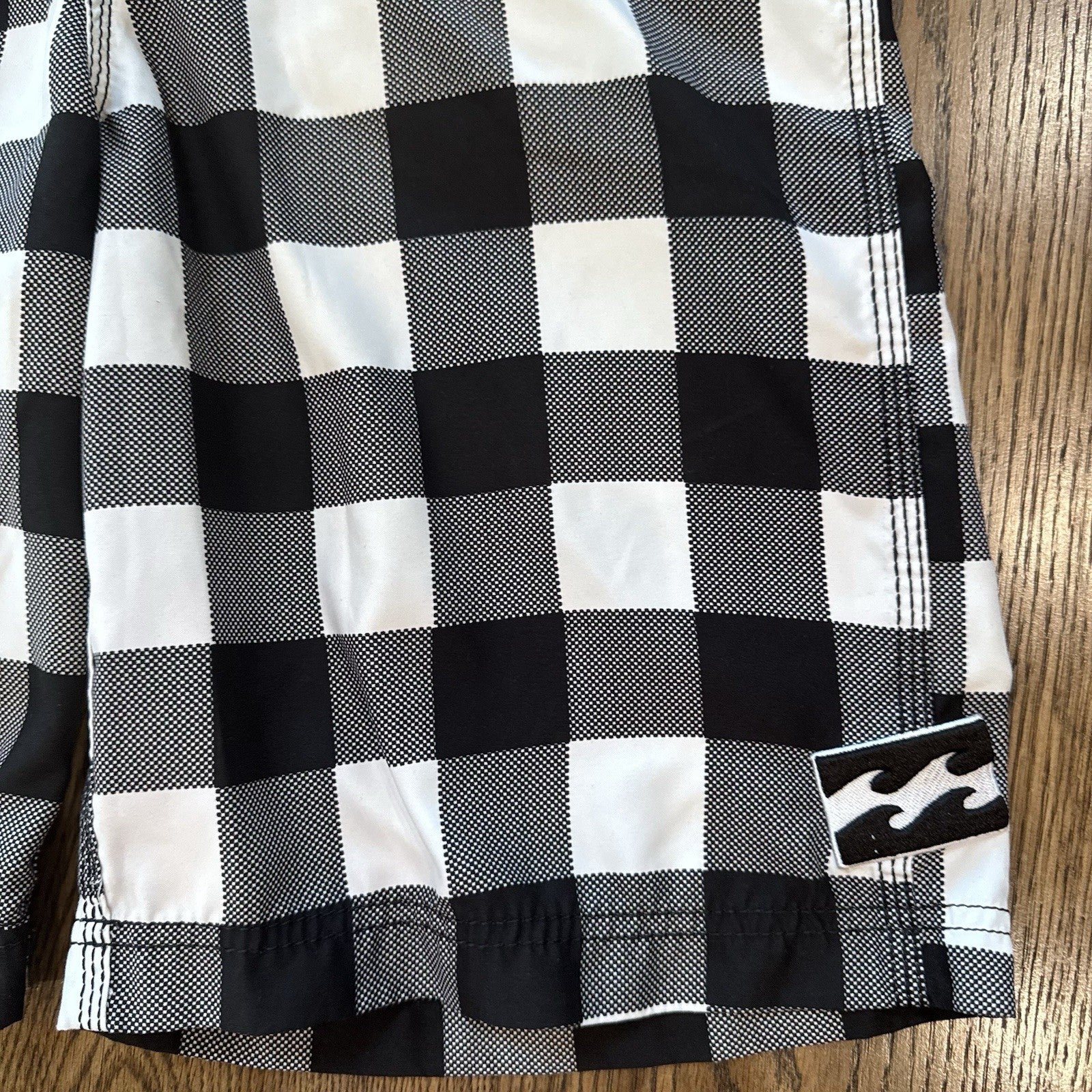 Billabong Board Shorts Men’s Size 28 Black White Plaid Swim Trunks Surf