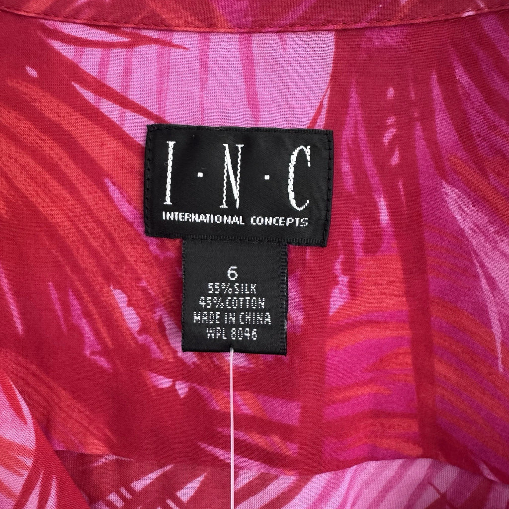 INC Jungle Print Blouse Size 6 Pink Sheer Button Front NWT