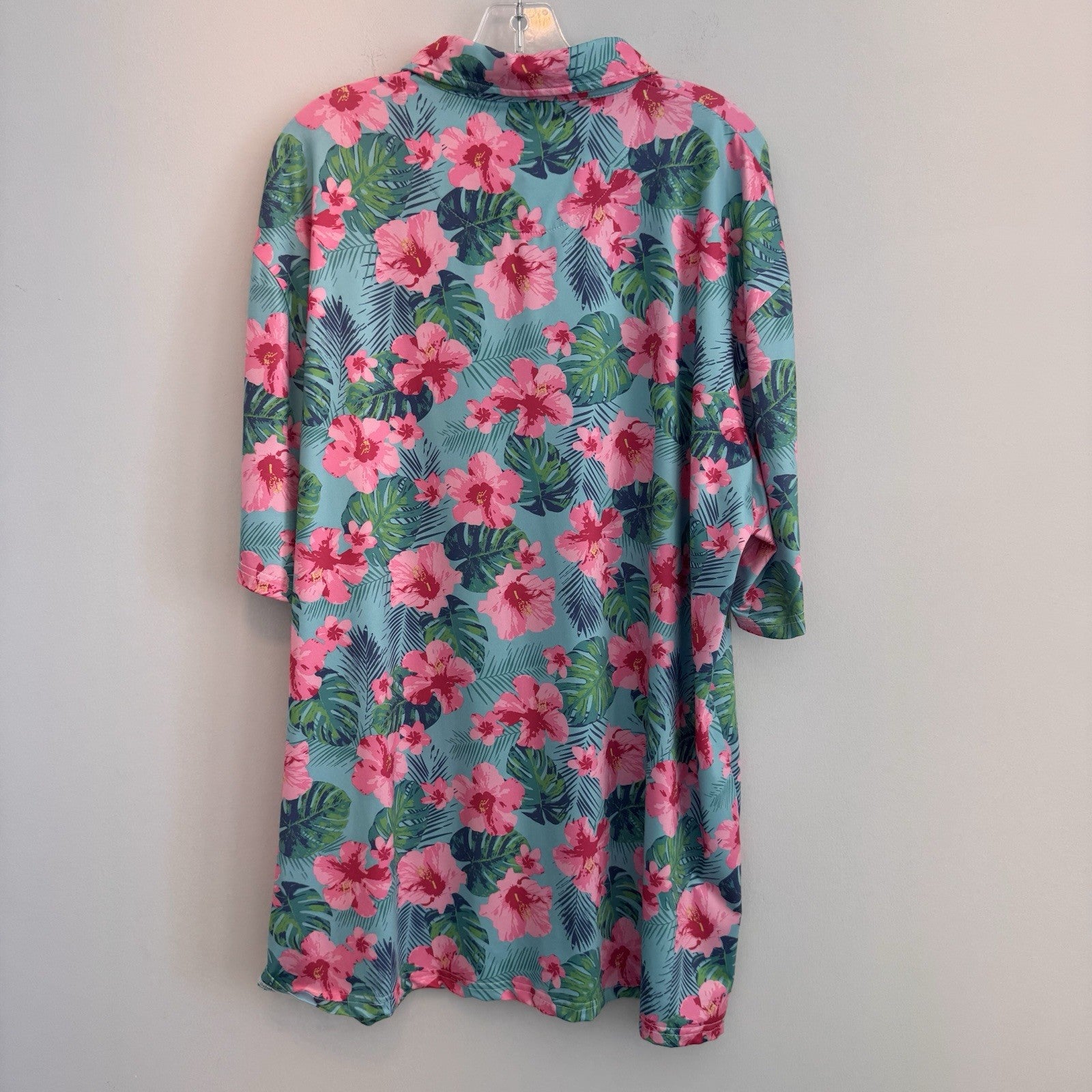 Proud Ninety Floral Golf Polo Shirt Men's Size 3XL Tropical Hibiscus Teal