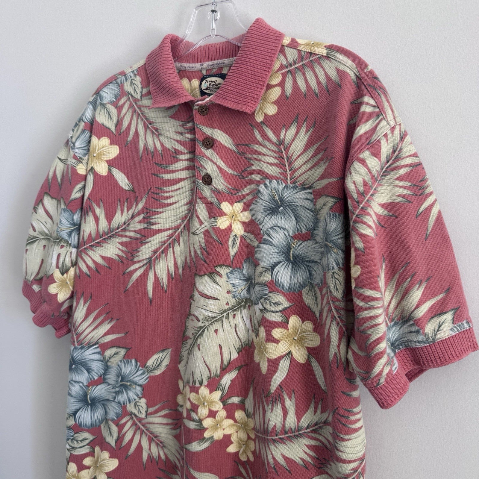 Vintage Tommy Bahama Polo Shirt M Pink Floral 100% Cotton Y2K