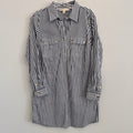 MICHAEL Michael Kors Women's Medium Navy White Striped Shirt Dress Pockets Gold