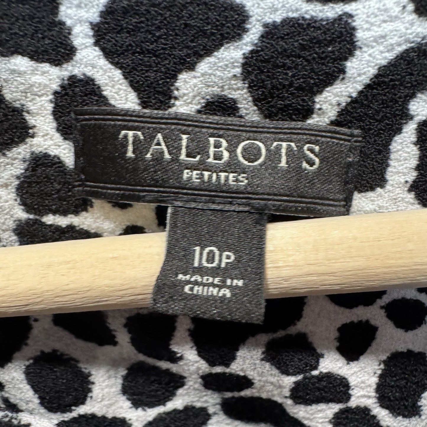 Talbots Petites 10P Animal Print Sheath Dress Black White Short Sleeve Lined