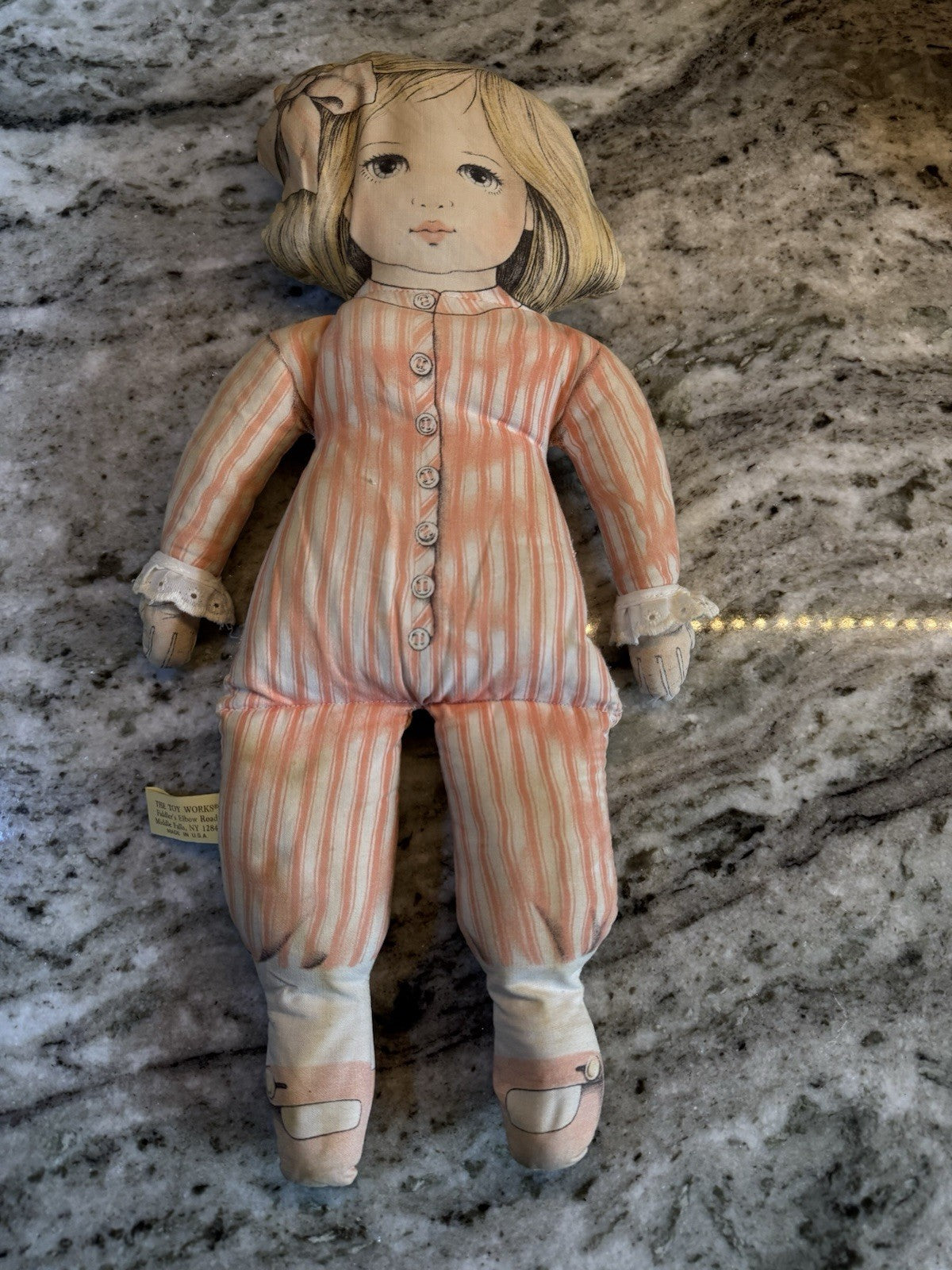 VTG 1984 Valerie Leonard The Toy Works Art Cloth Doll Blonde Blue Eyes Pajamas